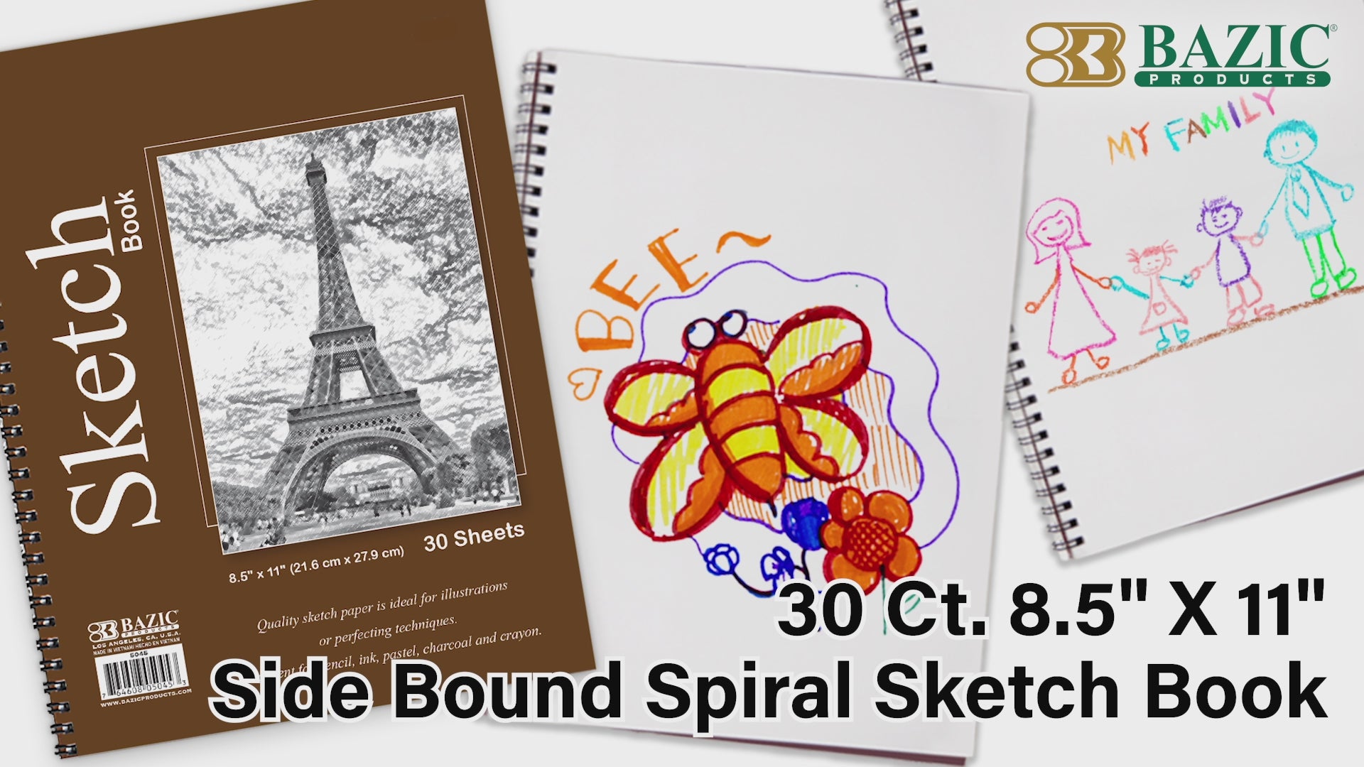 Load video: 30 Ct. 8.5" X 11" Side Bound Spiral Sketch Book