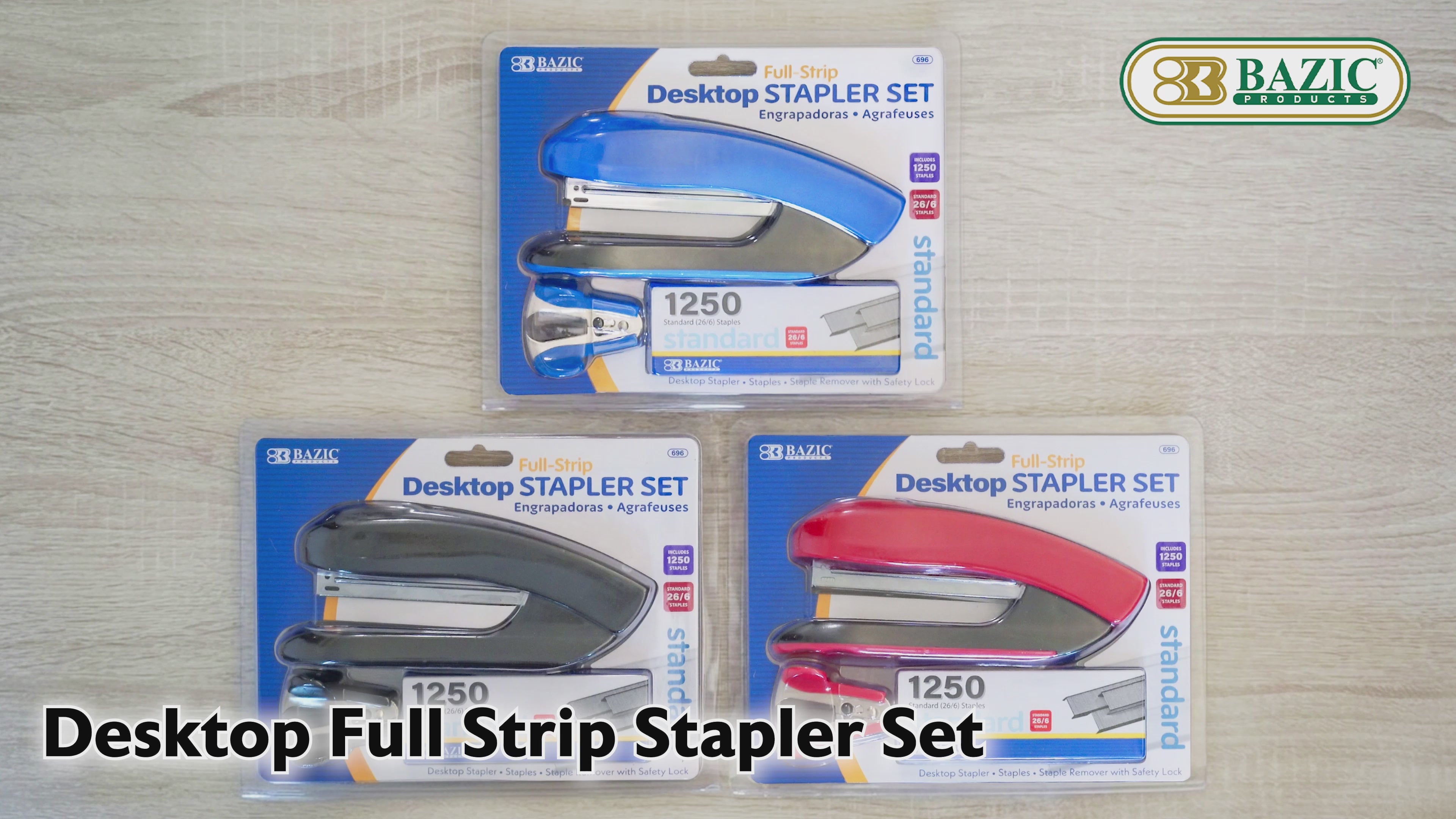 Load video: Desktop Full Strip Stapler Set, 1250 Staples &amp; Remover