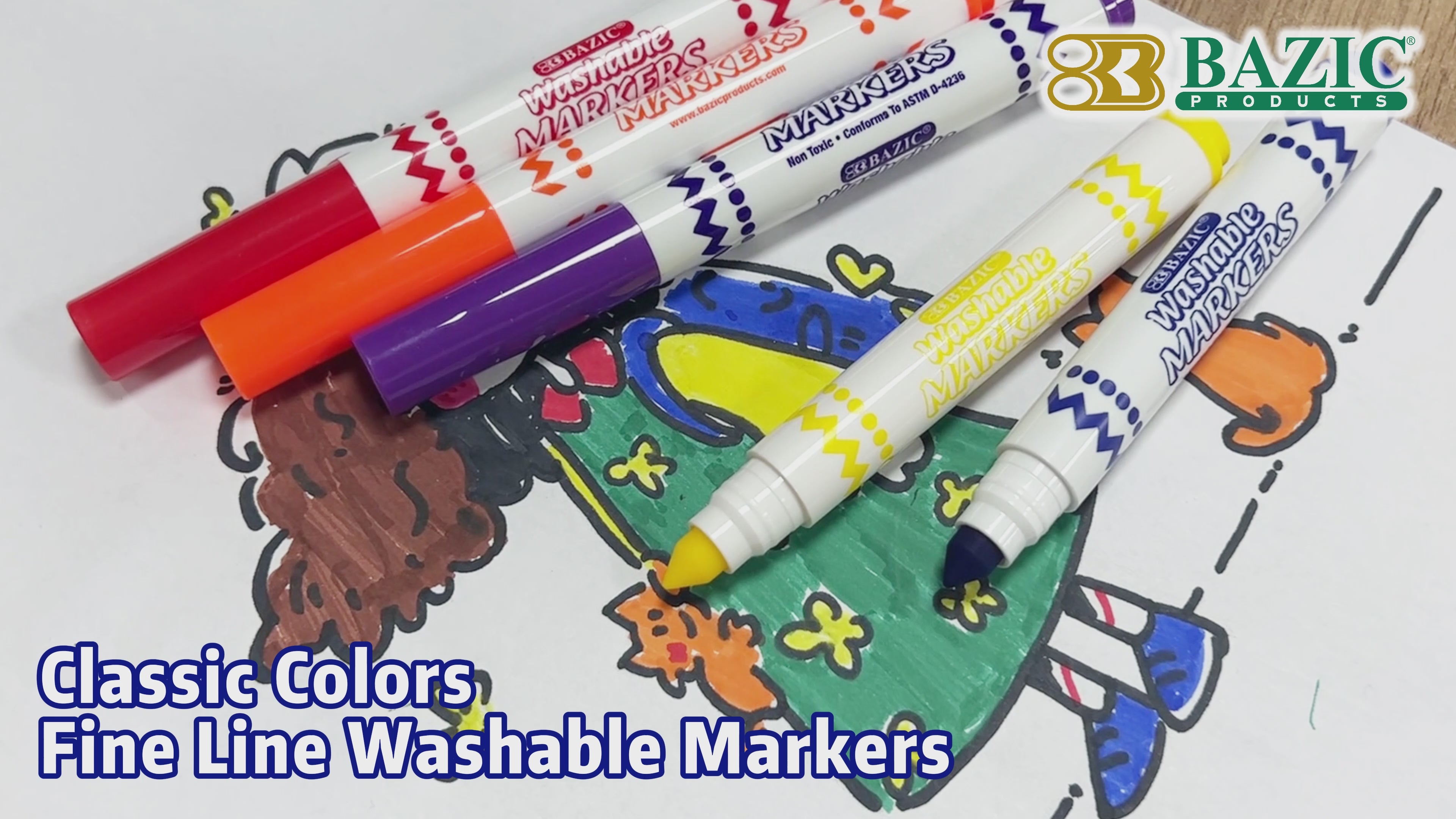 Load video: Washable Jumbo Markers, Broad Line, 8 Colors, Non-Toxic