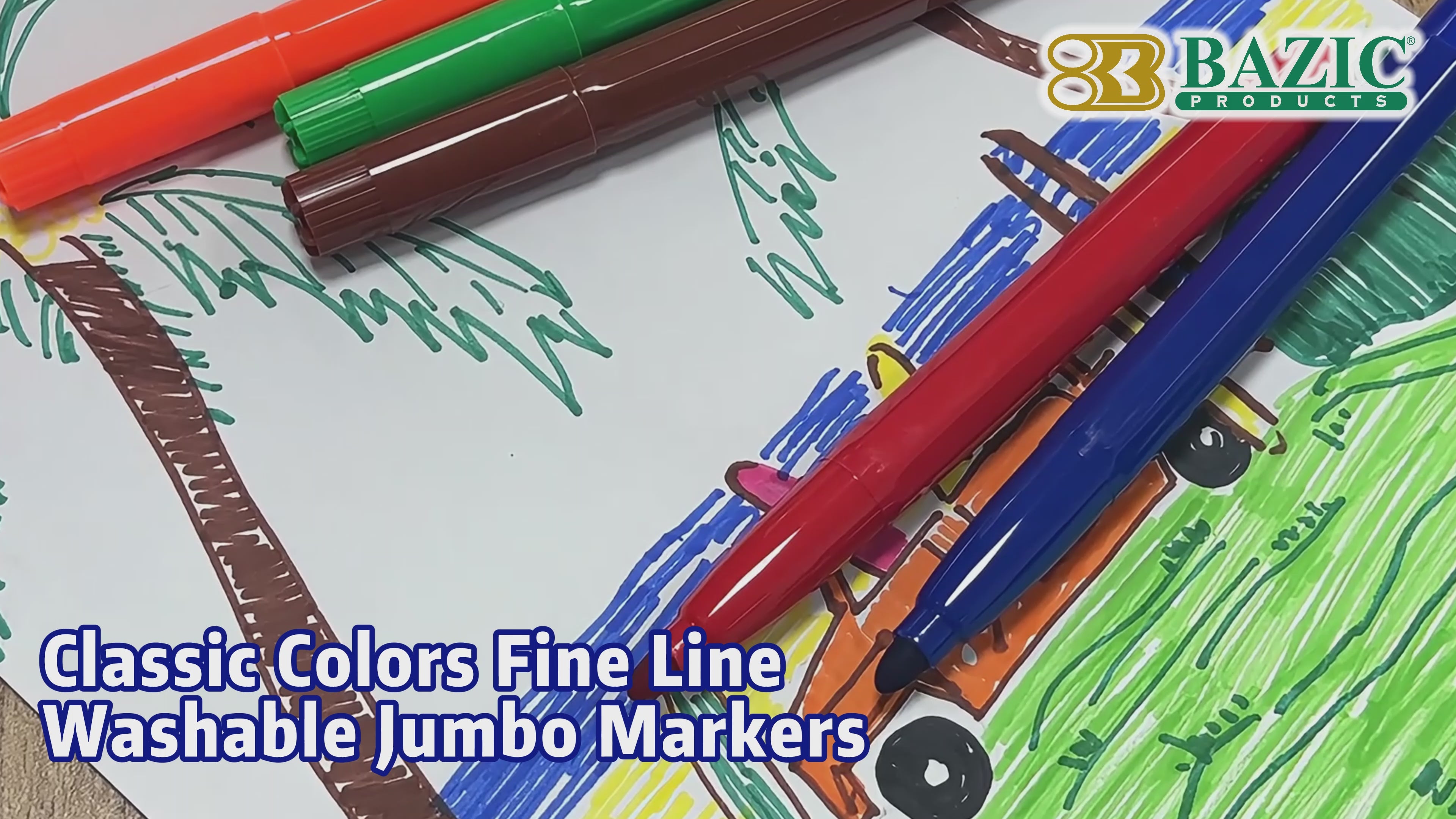 Load video: Washable Jumbo Markers, Broad Line, 10 Colors, Non-Toxic