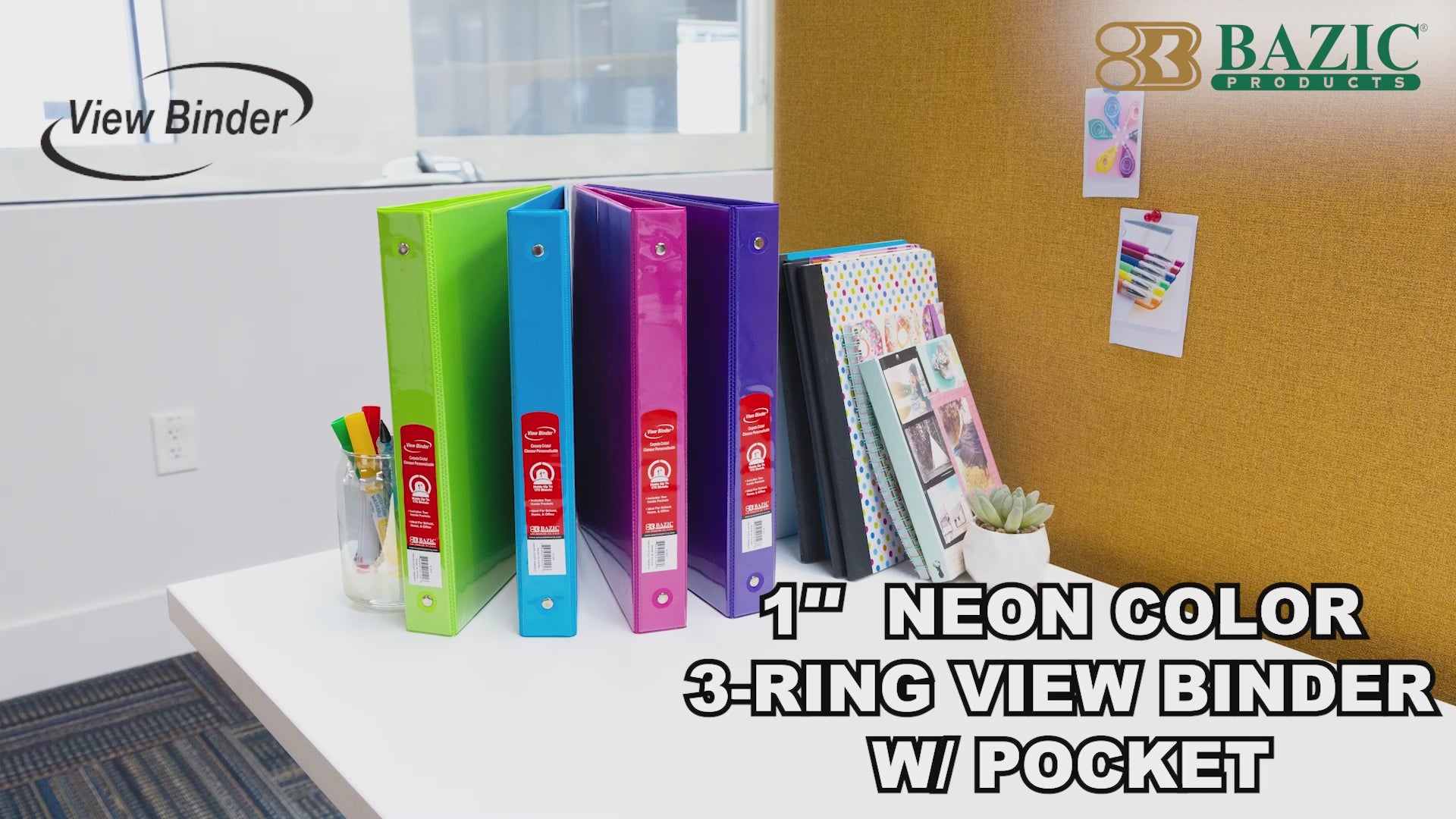Load video: 1" Asst. Neon Color 3-Ring View Binder w/ 2-Pockets