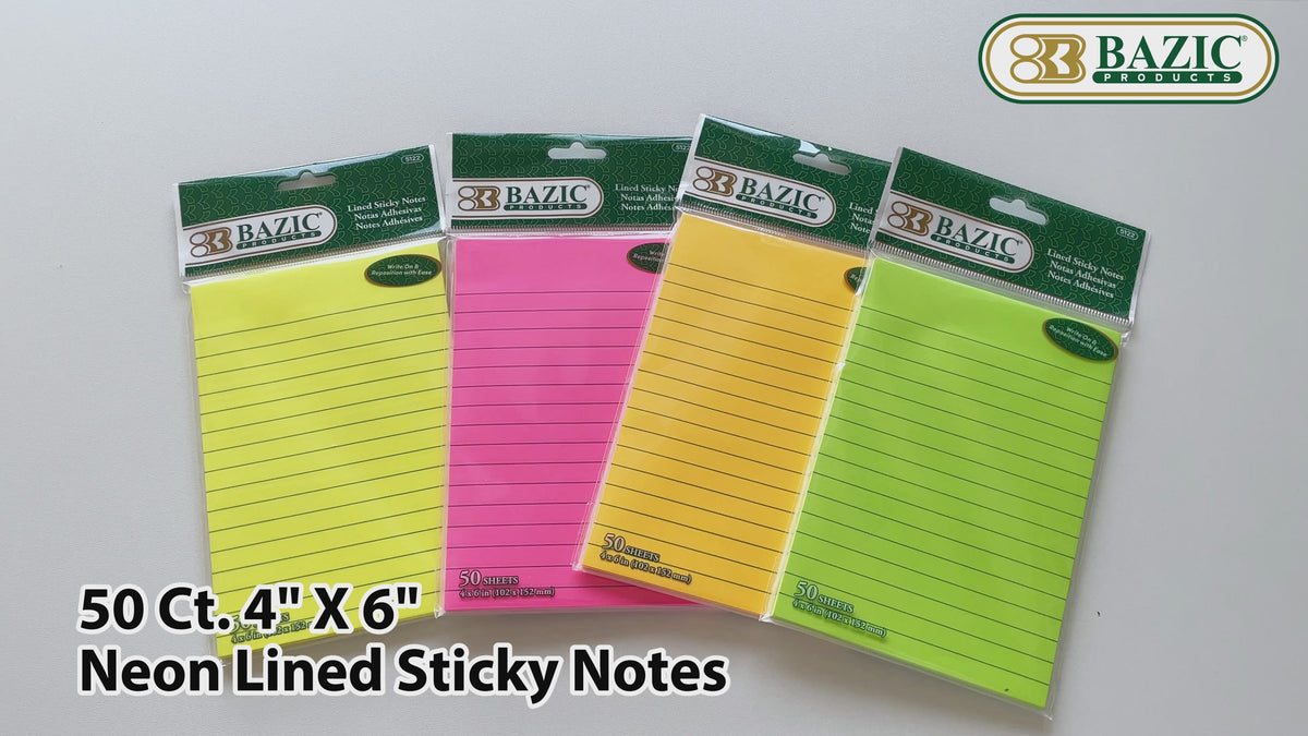 Load video: Neon Lined Sticky Notes, 4 x 6 in, 50 Sheets