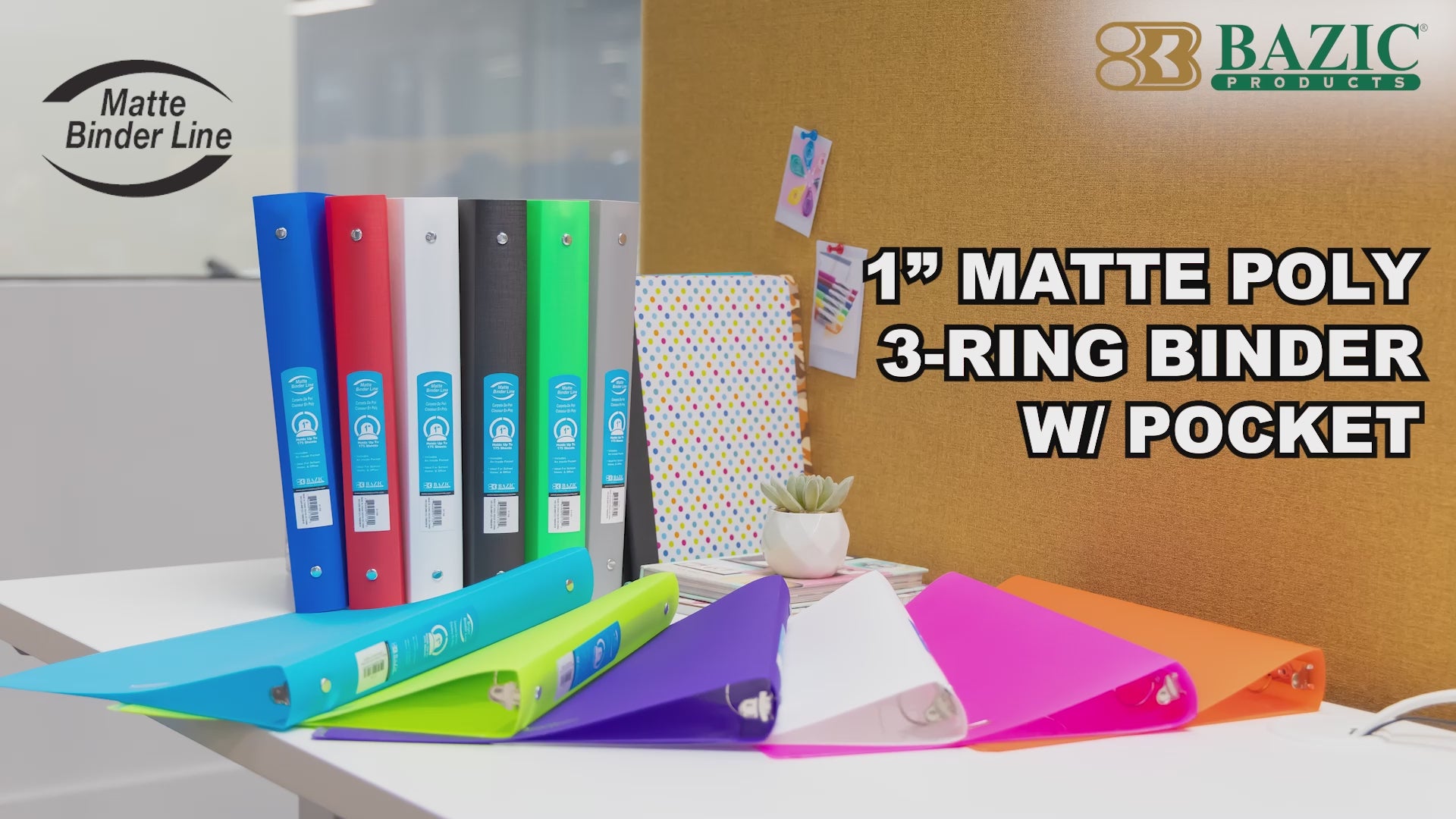 Load video: 1" Bright Color Poly 3-Ring Binder w/ Pocket