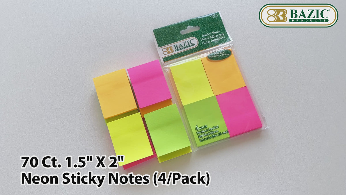 Load video: Neon Mini Sticky Notes, 1.5 x 2 in, 70 Sheets, 4 Pads
