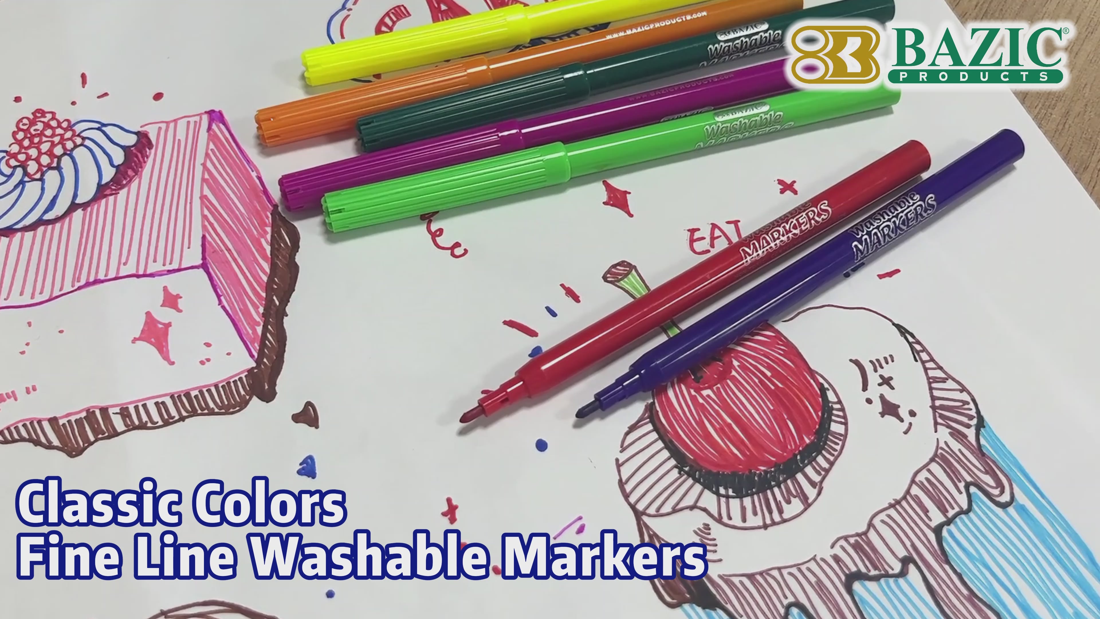 Load video: Washable Fine Line Markers, 24 Colors, Non-Toxic Coloring