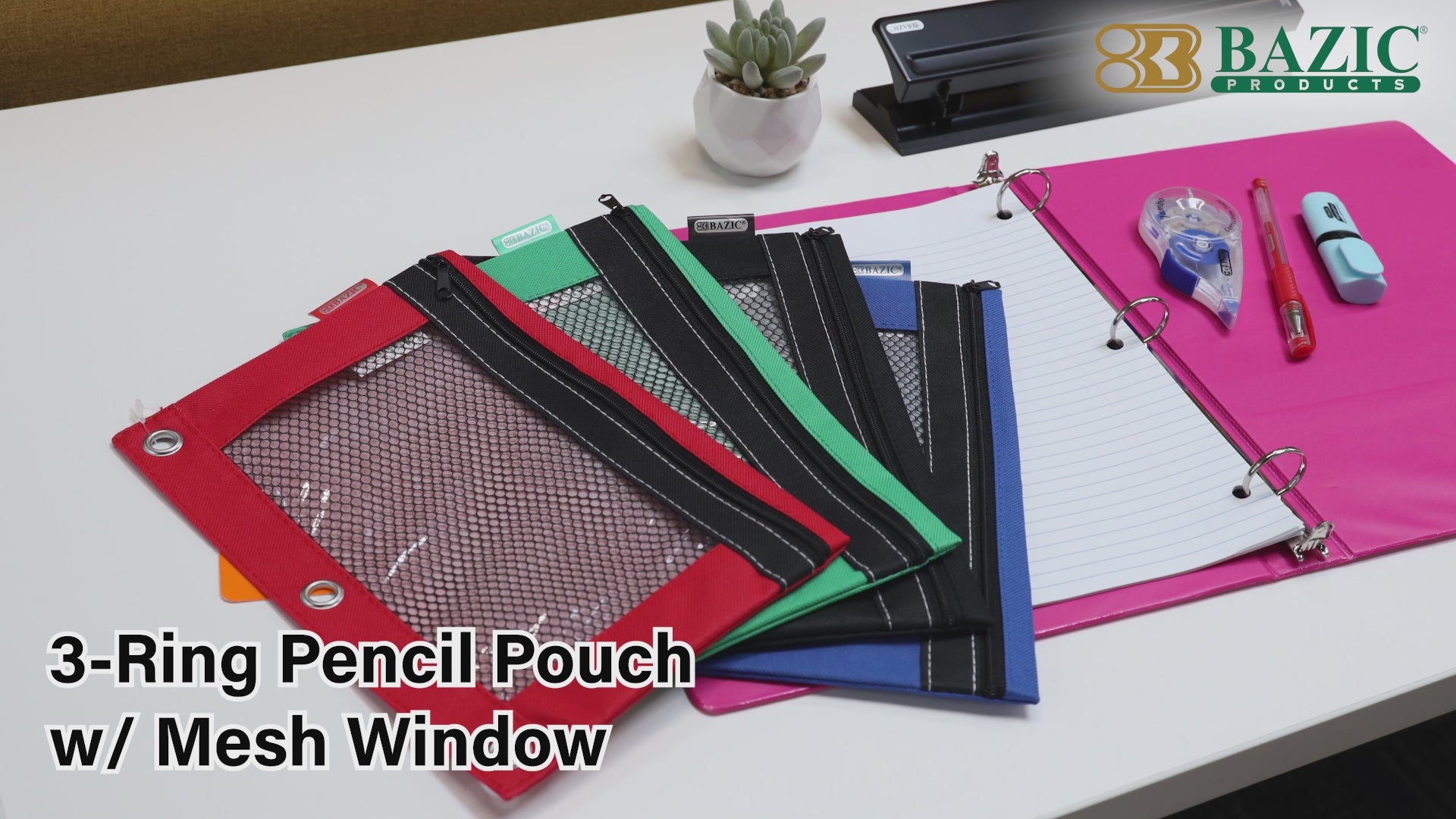 Load video: 3-Ring Pencil Pouch w/ Mesh Window