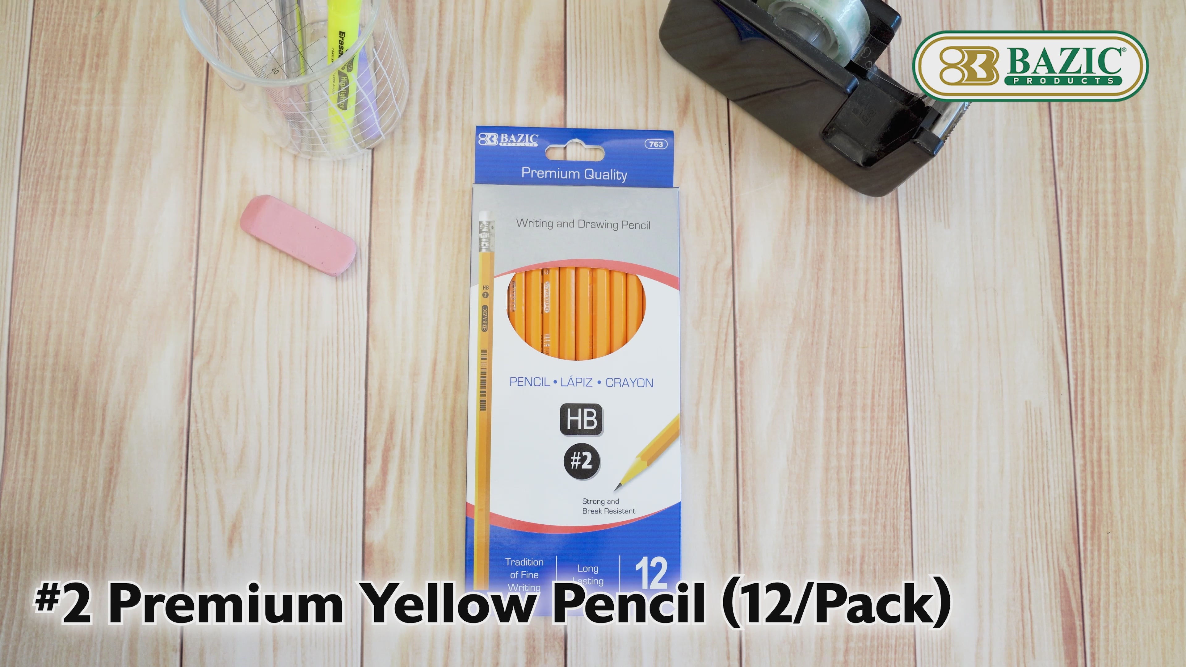 Load video: #2 Yellow Pencils with Eraser, for School