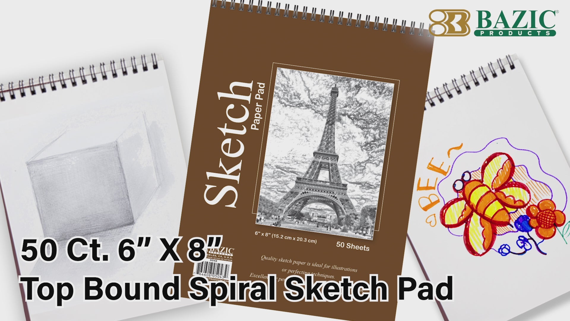 Load video: 50 Ct. 6" X 8" Top Bound Spiral Sketch Pad