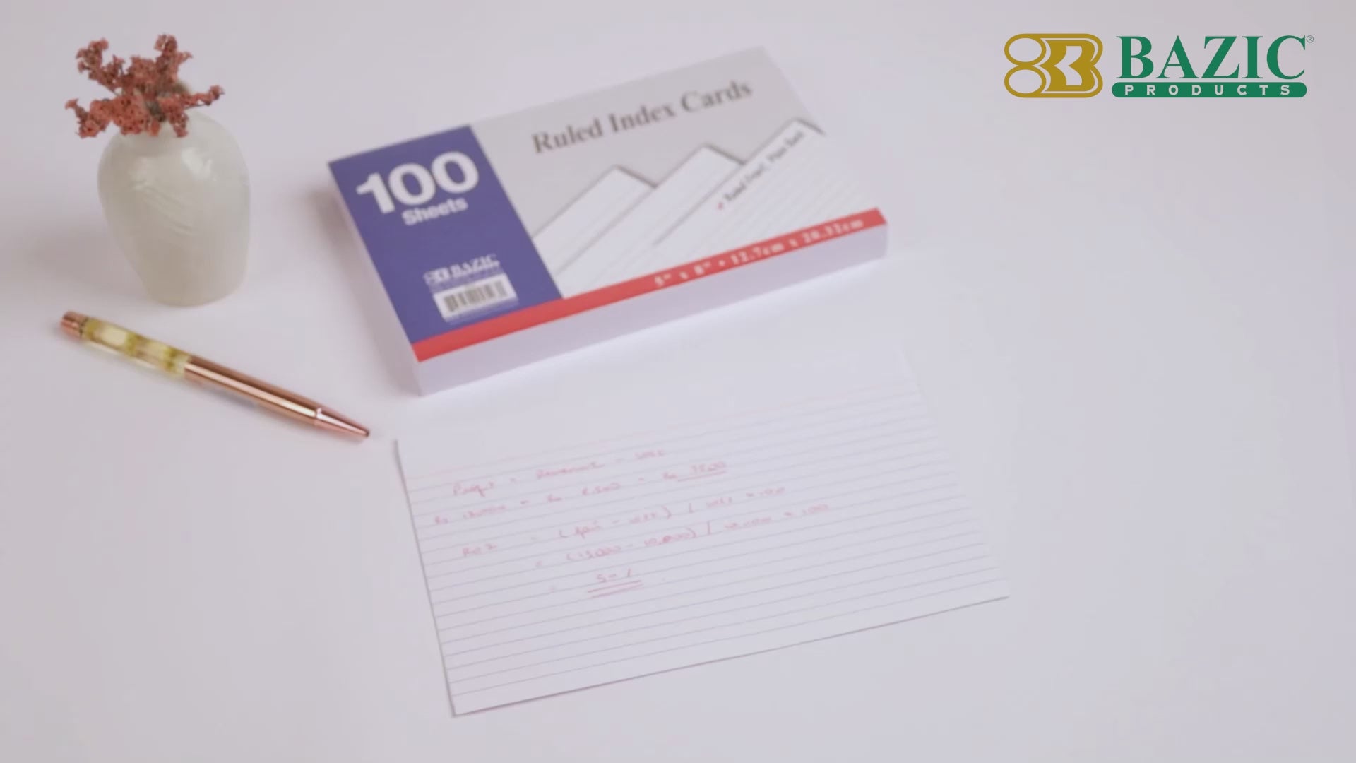 Load video: 100 Ct. 5" X 8" Ruled White Index Card