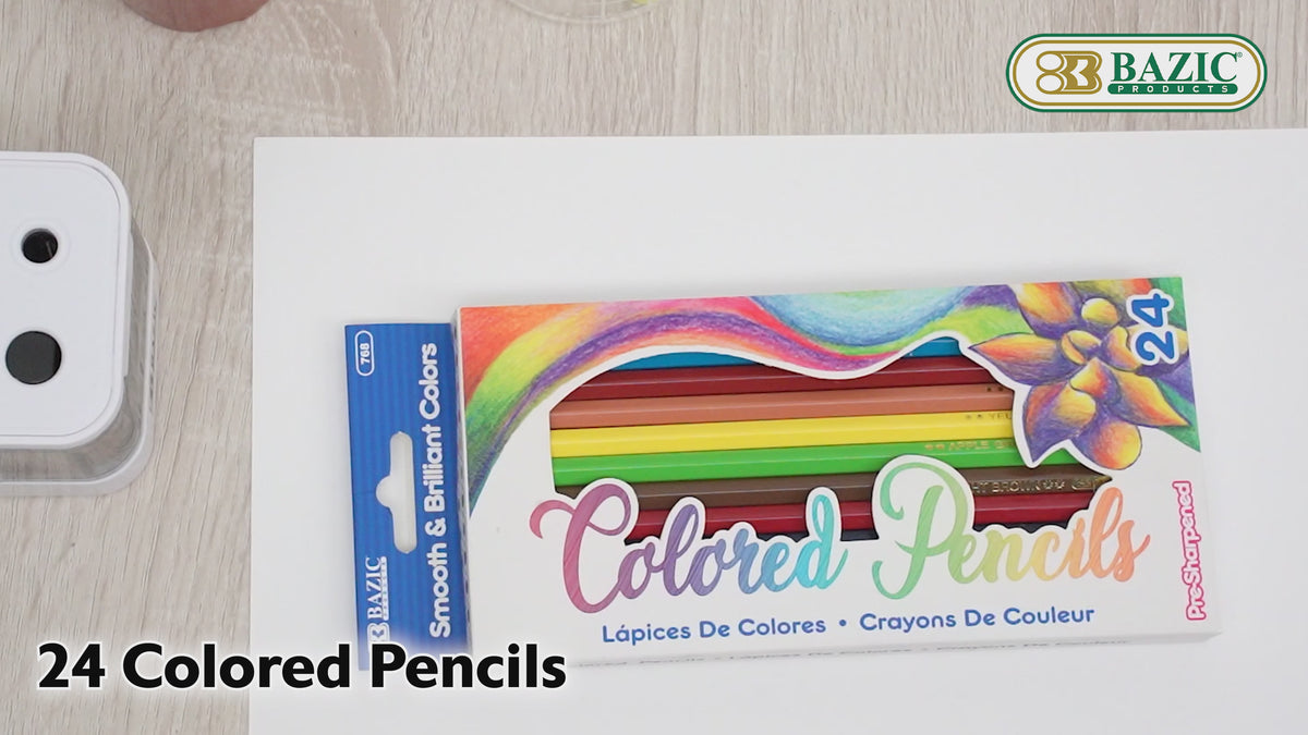 Load video: Colored Pencils, 24 Colors, Pre-Sharpened