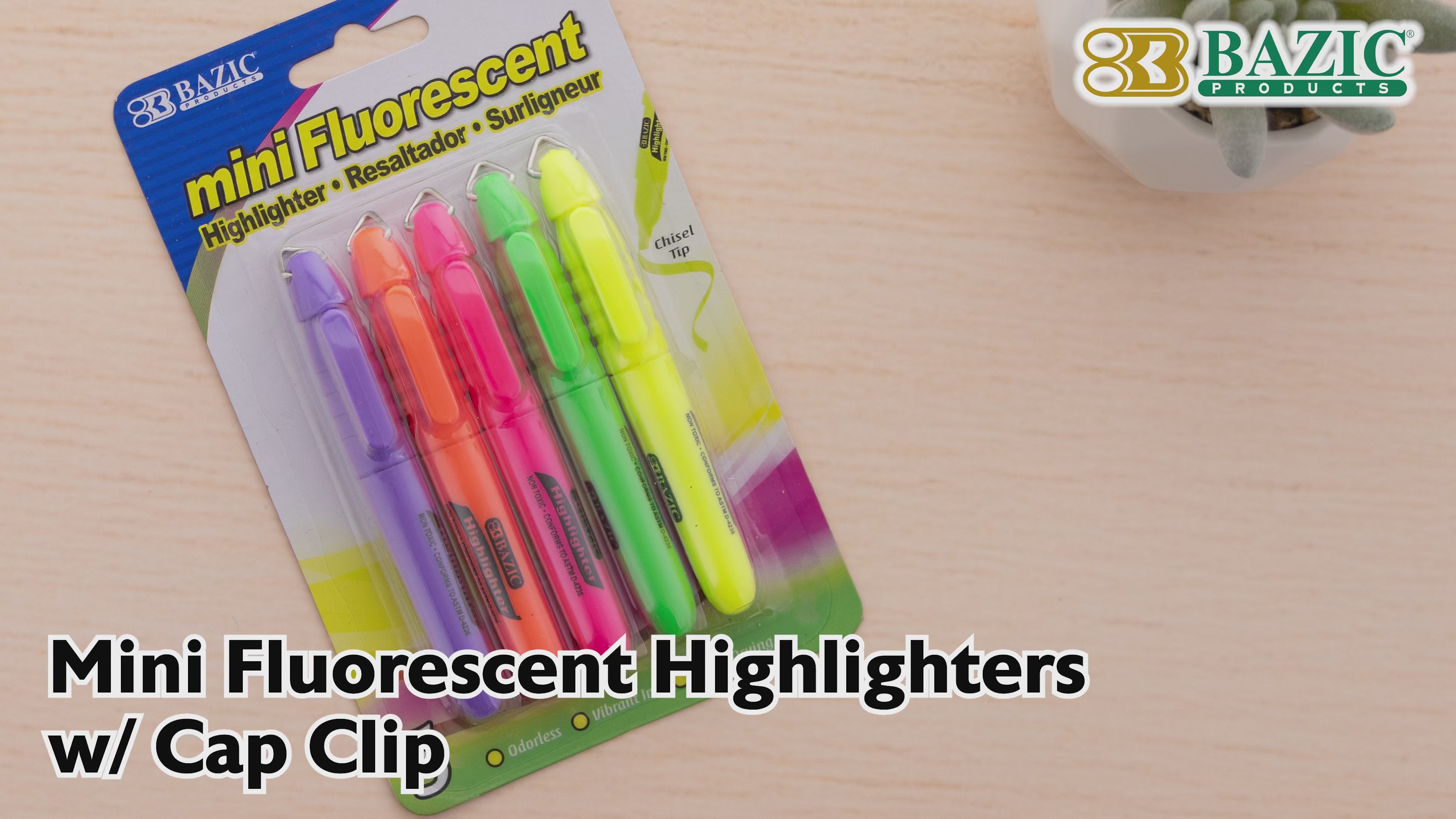 Load video: Mini Fluorescent Highlighters w/ Cap Clip (5/Pack)