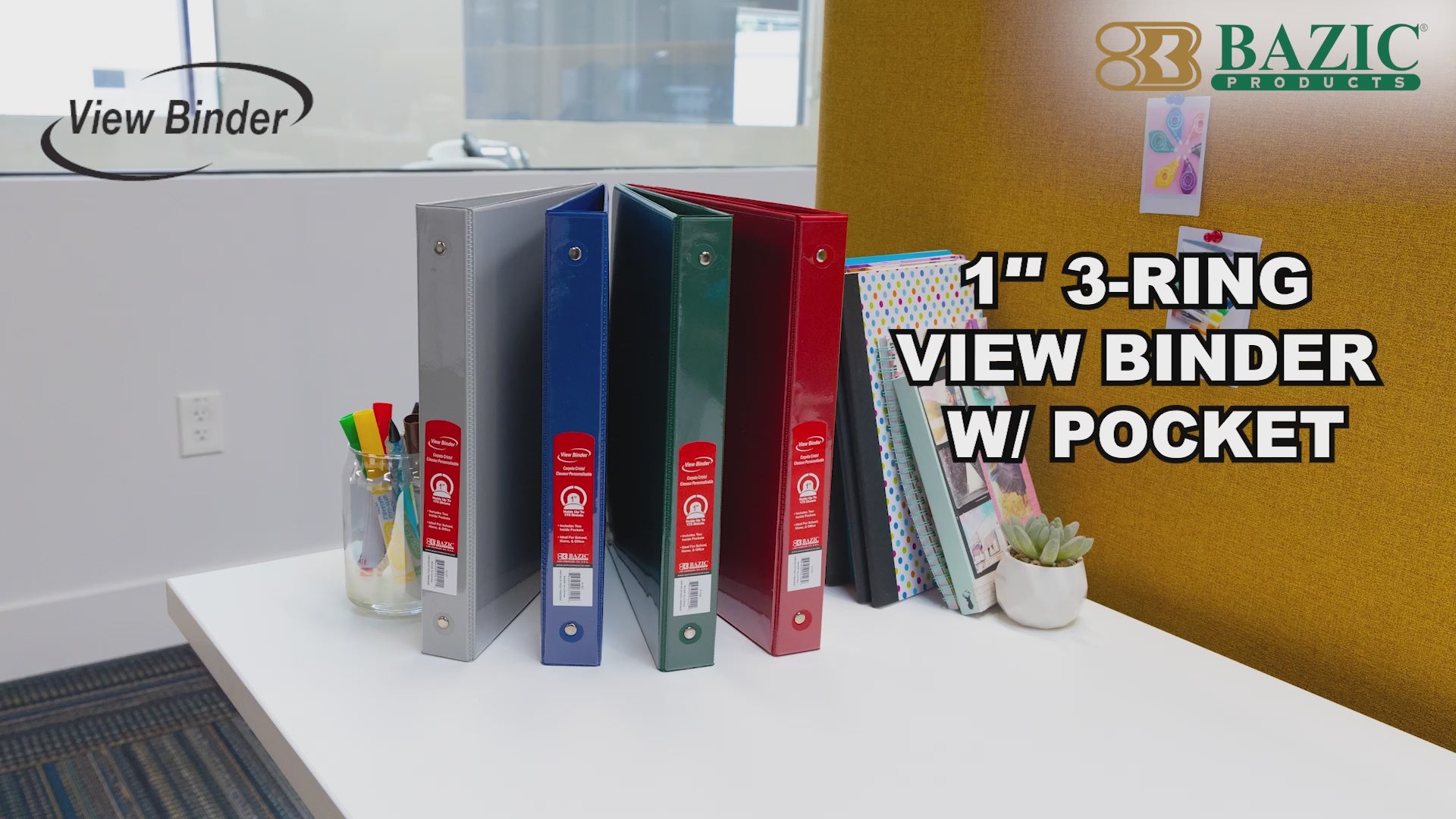 Load video: 1" Asst. Color 3-Ring View Binder w/ 2-Pockets