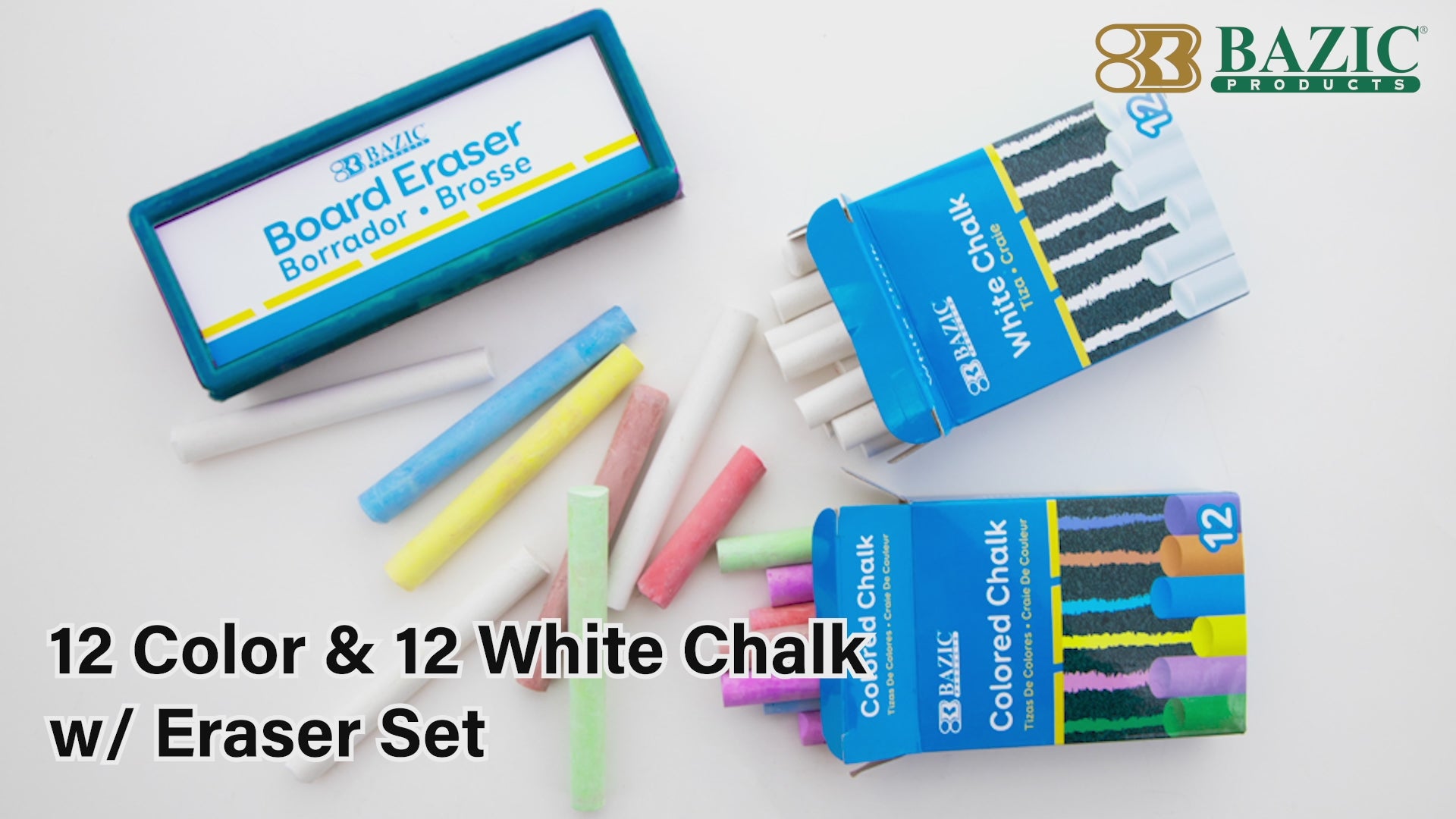 Load video: 12 Color &amp; 12 White Chalk w/ Eraser Set