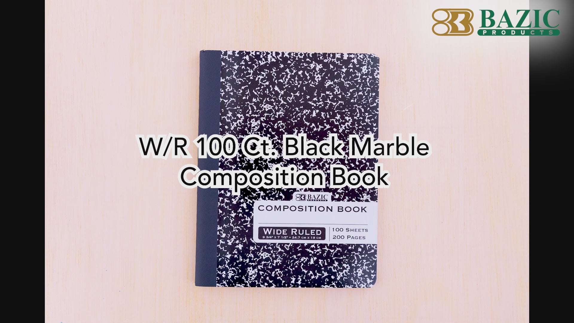 Load video: W/R 100 Ct. Black Marble Composition Book