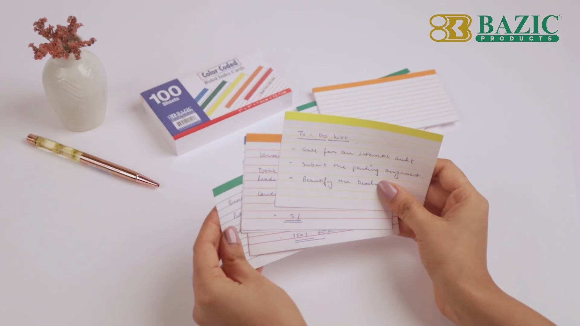 Load video: 100 Ct. 3" X 5" Ruled Color Coded Index Card