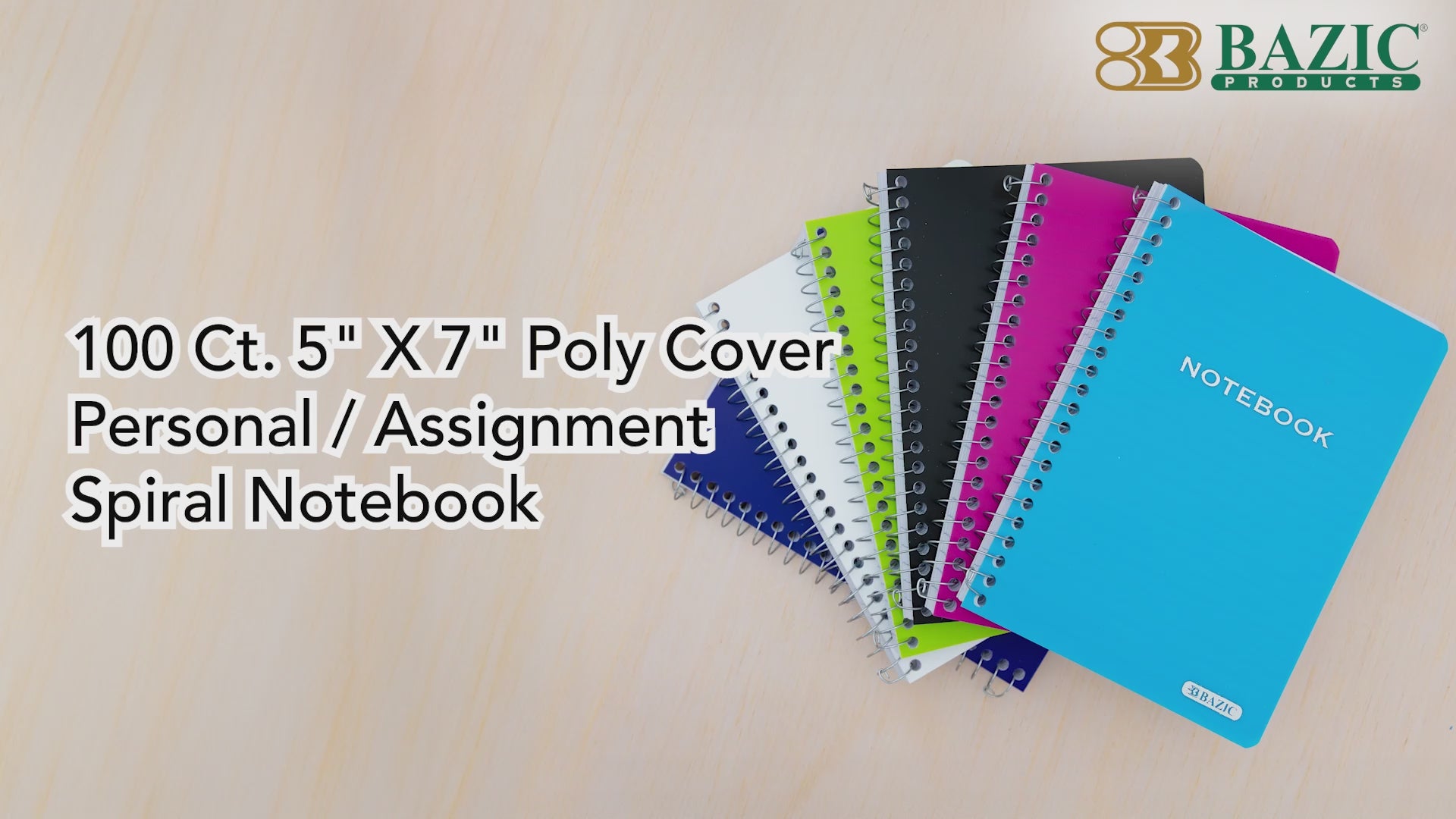 Load video: 100 Ct. 5" X 7" Poly Cover Personal / Assignment Spiral Notebook