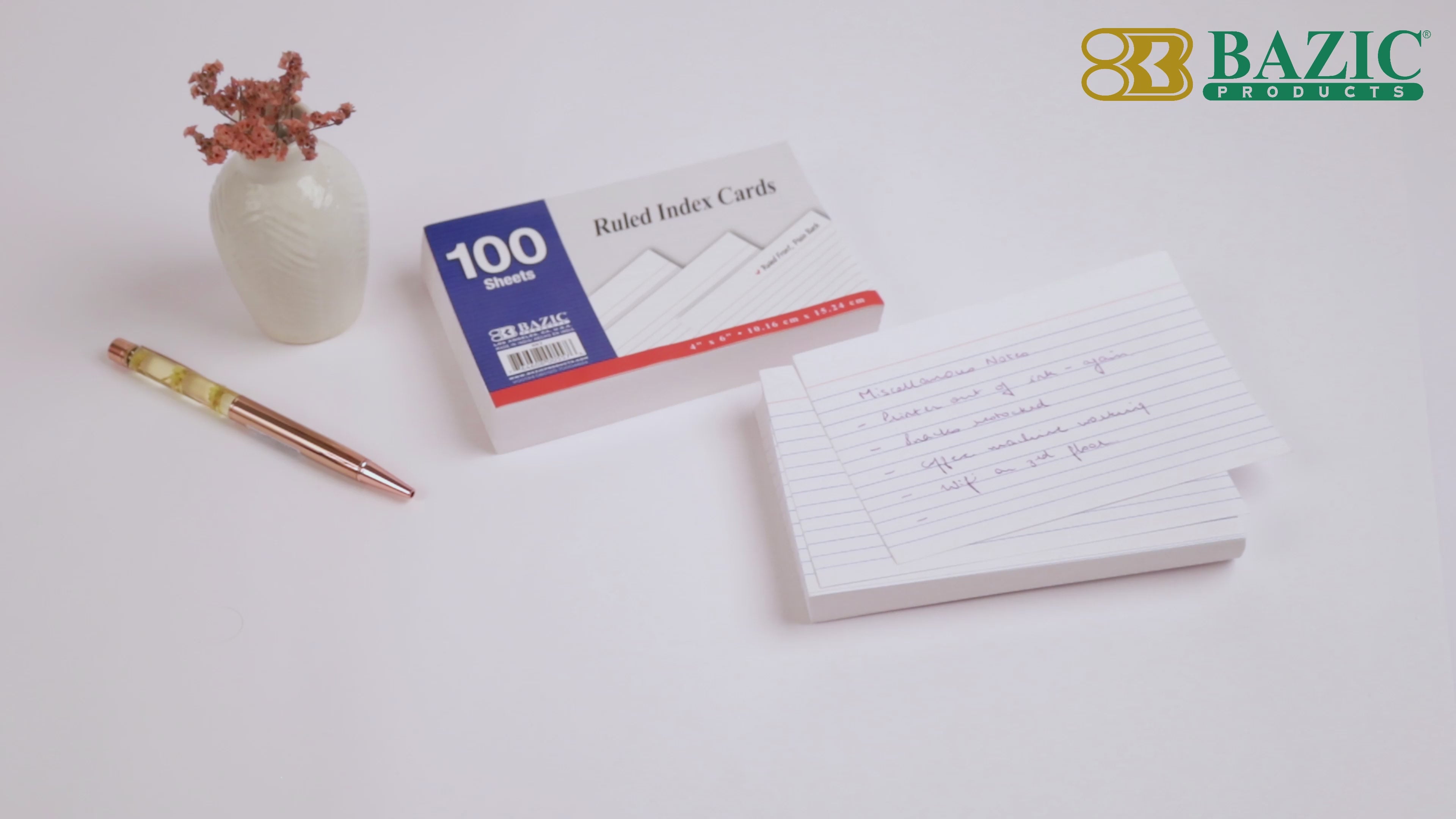 Load video: 100 Ct. 3" X 5" Ruled White Index Card