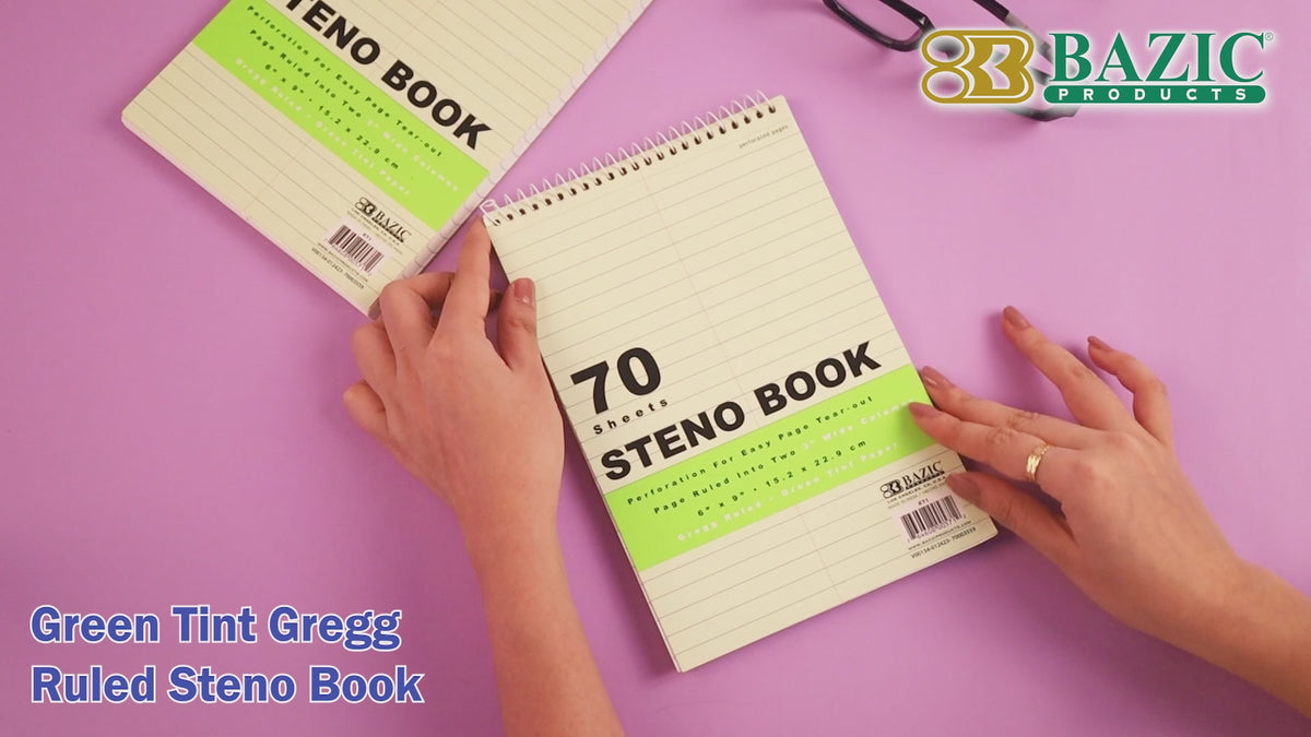 Load video: Green Tint Gregg Ruled Steno Book, 6 x 9 in, 70 Sheets