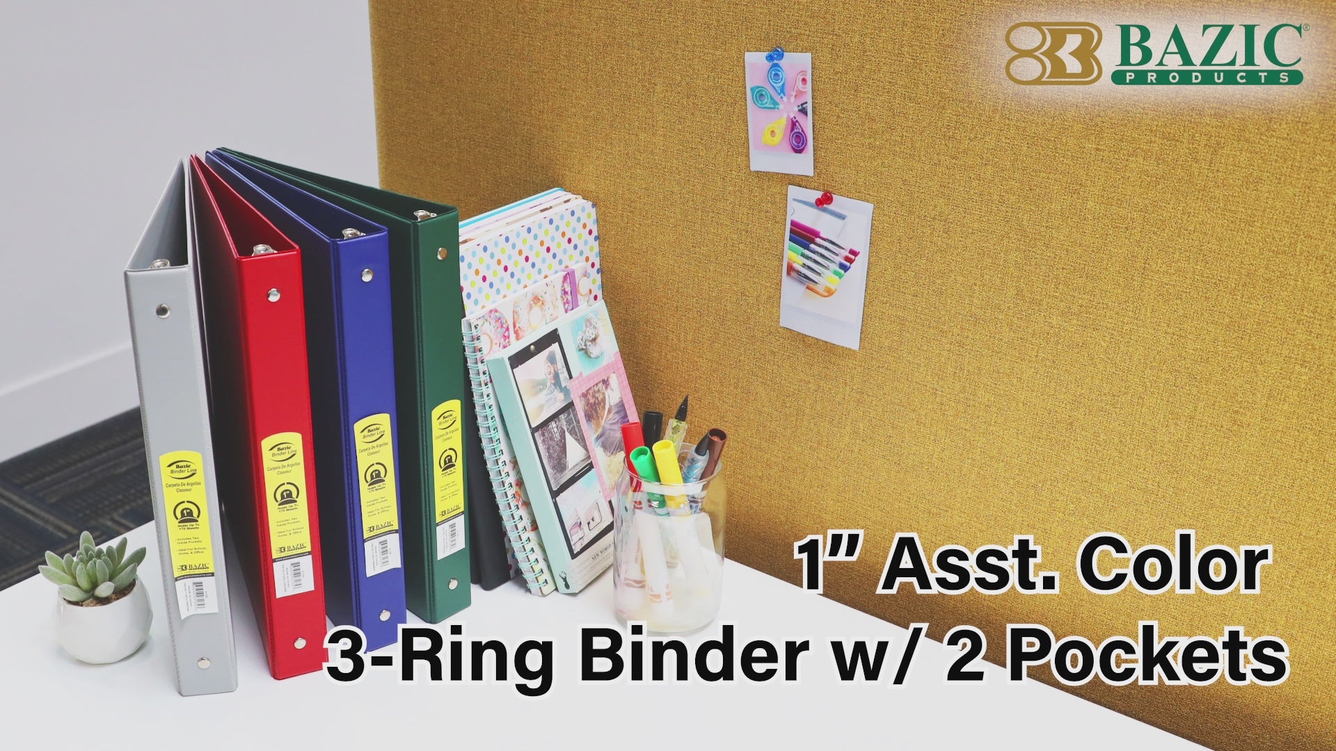 Load video: 1" Asst. Color 3- Ring Binder w/ 2-Pockets