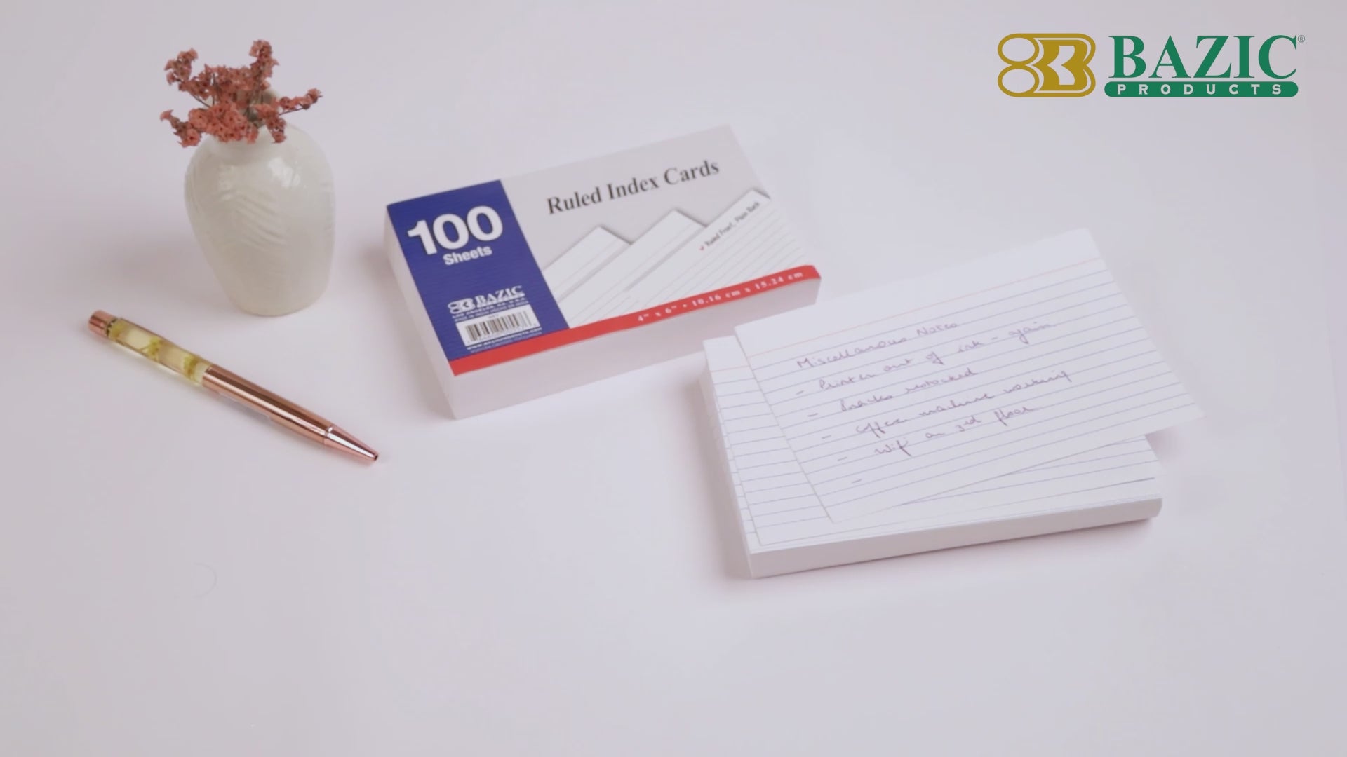 Load video: 100 Ct. 4" X 6" Ruled White Index Card