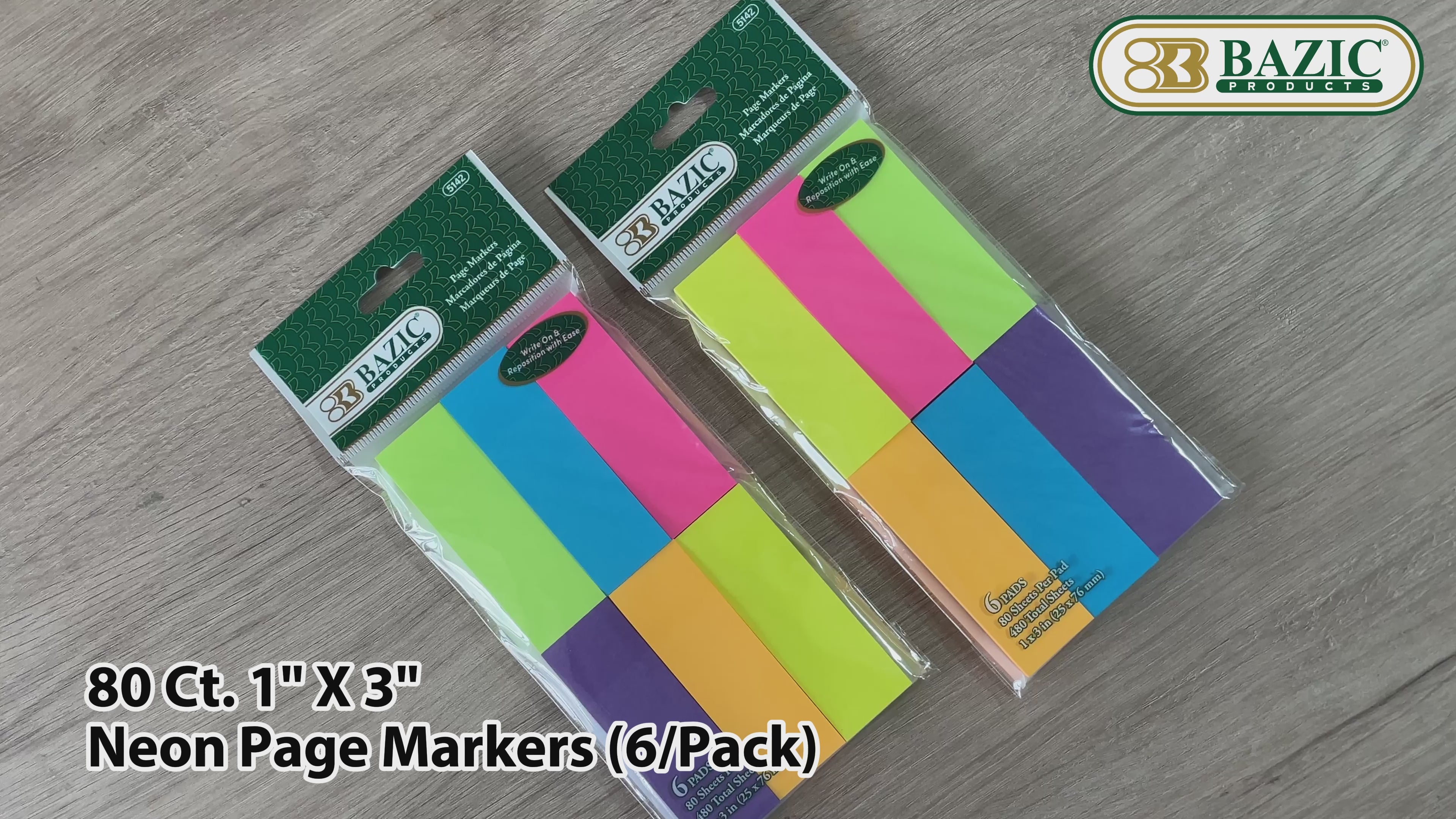 Load video: Neon Page Markers, 1 x 3 in, 80 Sheets, 6 Pads