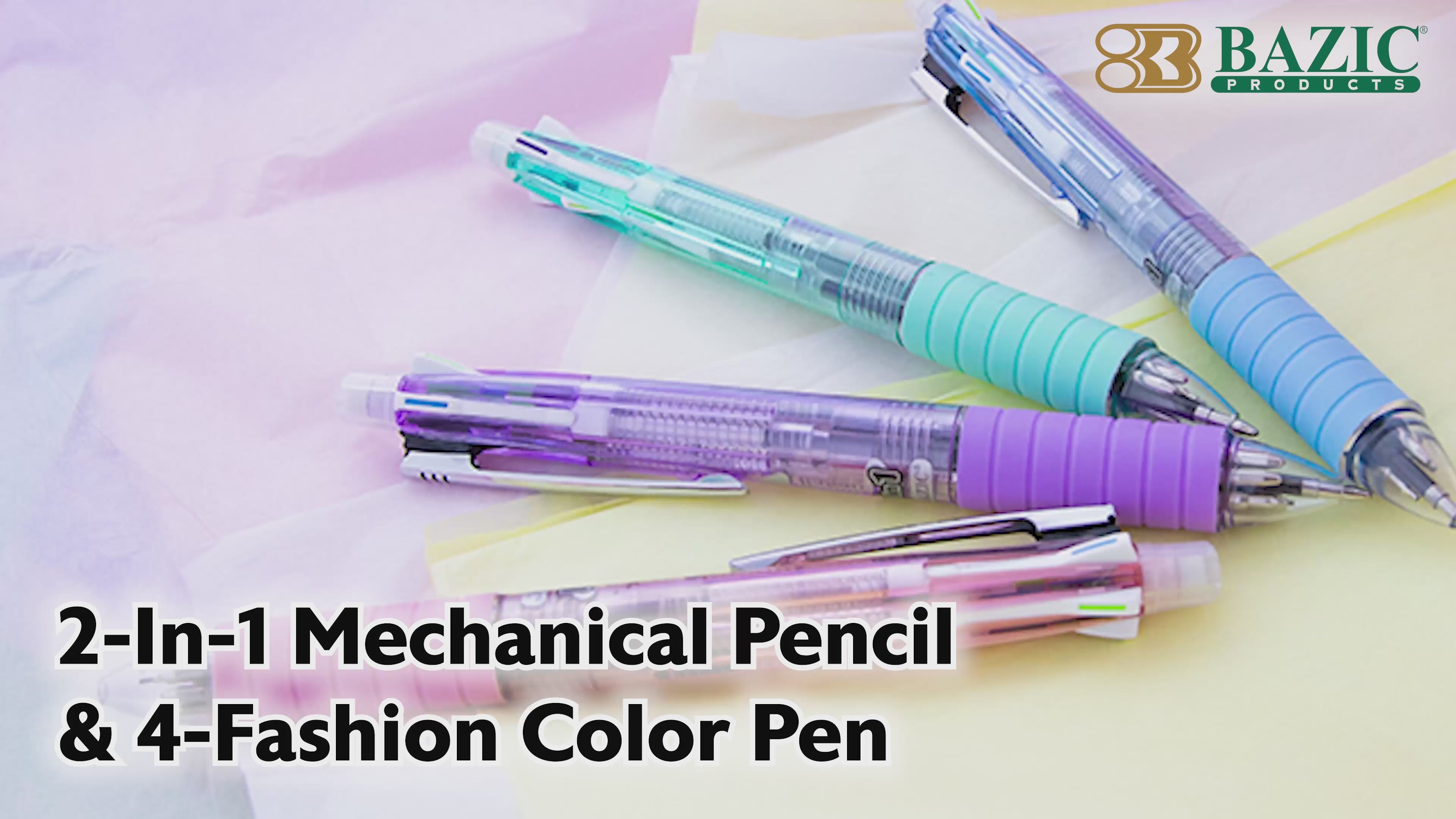 Load video: 2-In-1 Mechanical Pencil &amp; 4-Fashion Color Pen w/ Cushion Grip