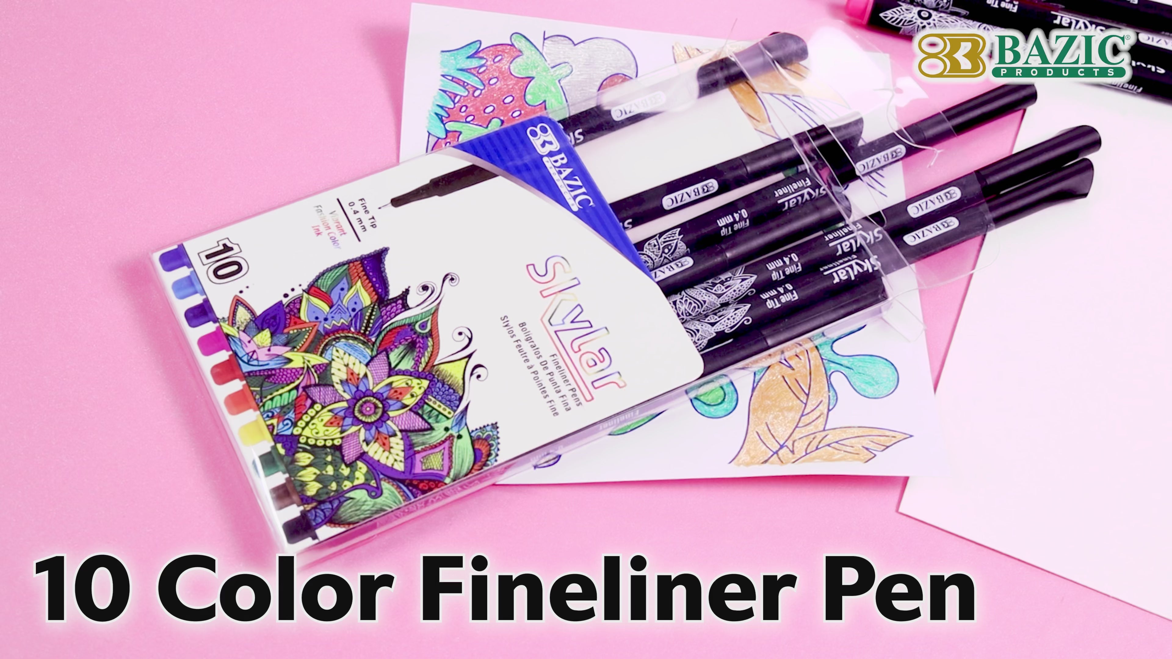 Load video: Skylar Fineliner Pens, 0.4mm, 10 Assorted Colors