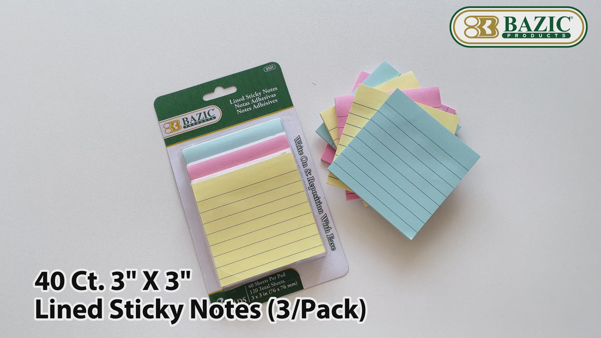 Load video: Pastel Lined Sticky Notes, 3 x 3 in, 40 Sheets, 3 Pads
