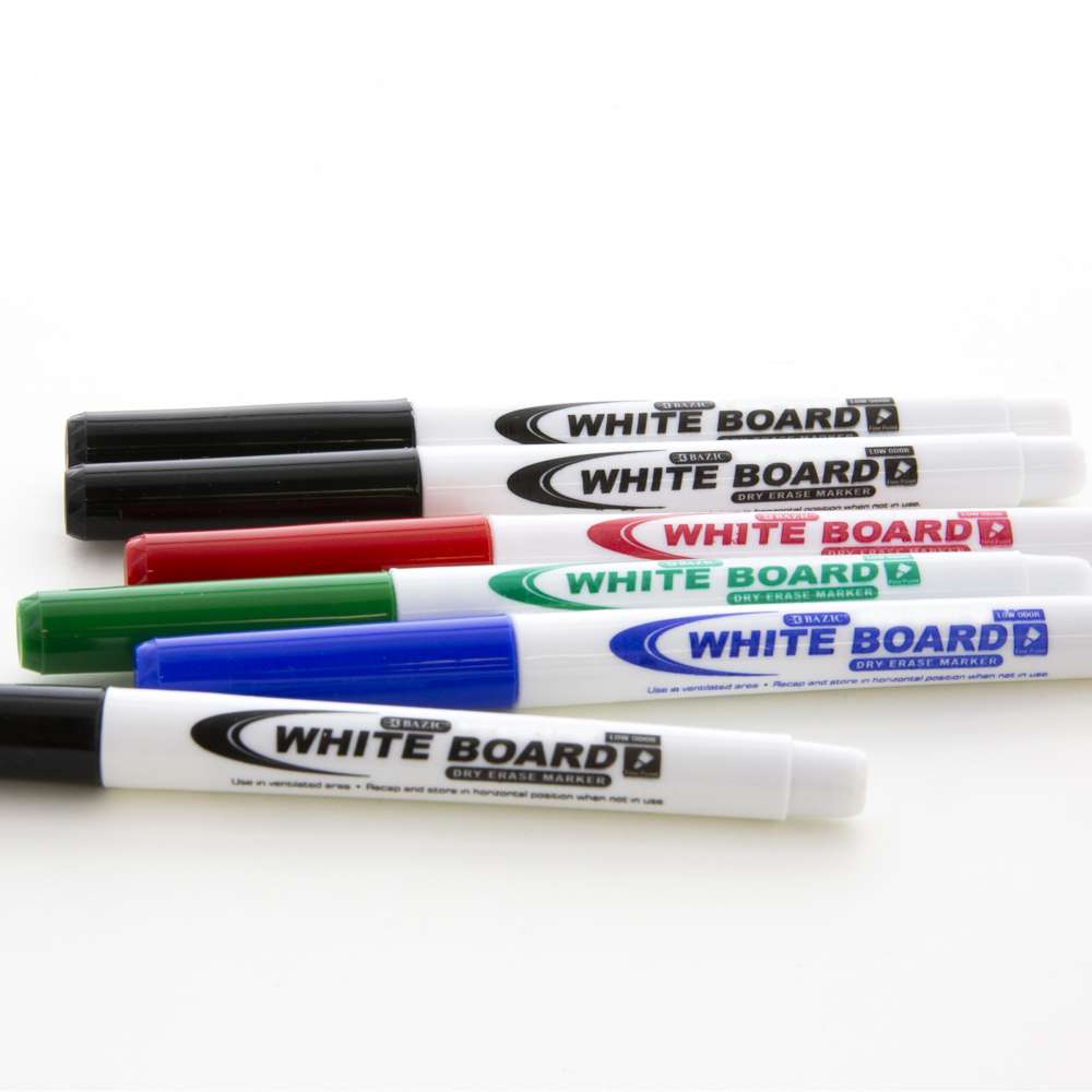 Bazic Dry Erase Whiteboard Marker, Assorted Colors - 6 pack