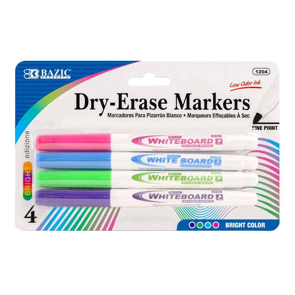 BAZIC Assorted Colors Fine Tip Dry-Erase Markers (6/Pack) Bazic