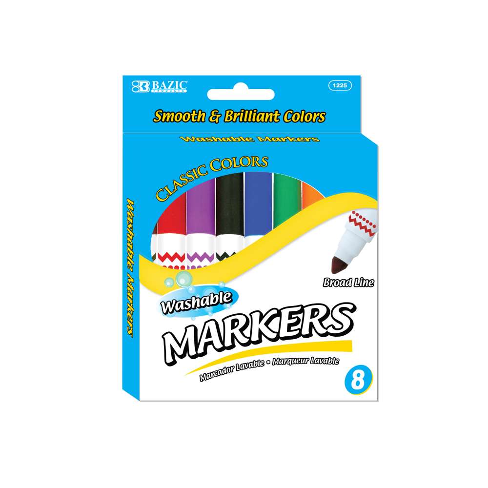 Non-Washable Markers, Fine Point, Classic Colors, 8/Set