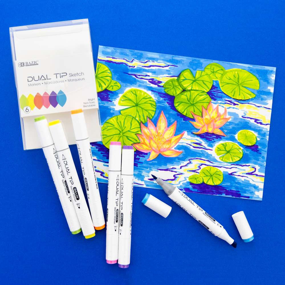 Dual Tip Alcohol-Based Markers 6 Fluorescent Colors