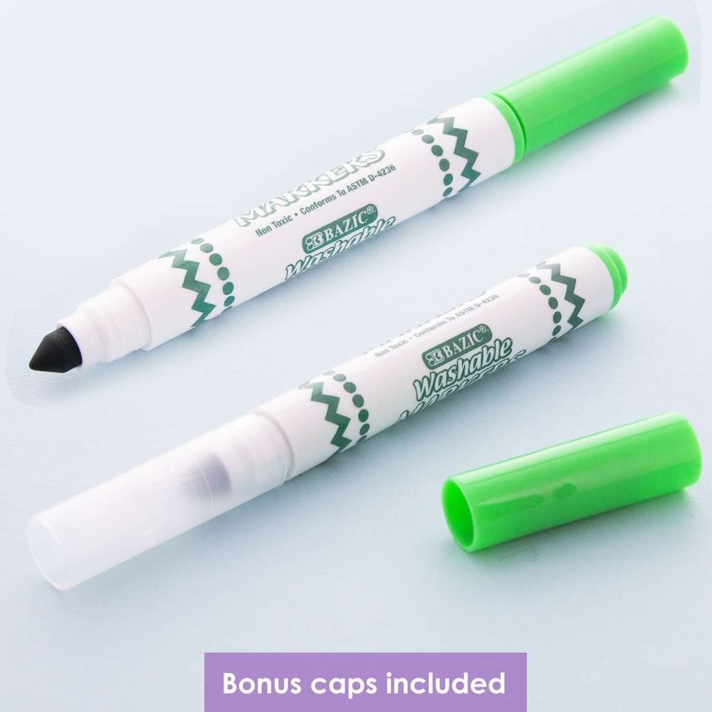 BAZIC 8 Colors Broad Line Jumbo Washable Markers Classroom Pack