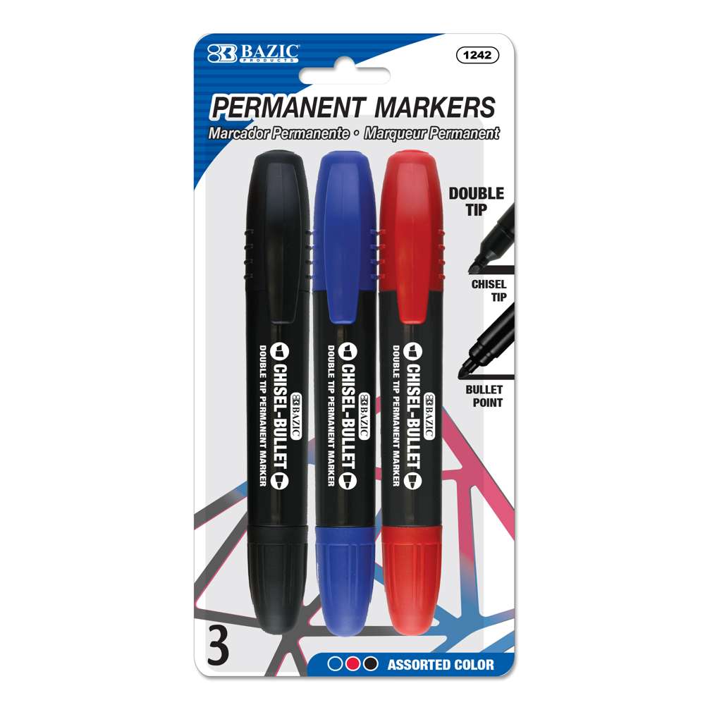 Bazic Asst. Color Double-Tip Permanent Marker (3/pack)