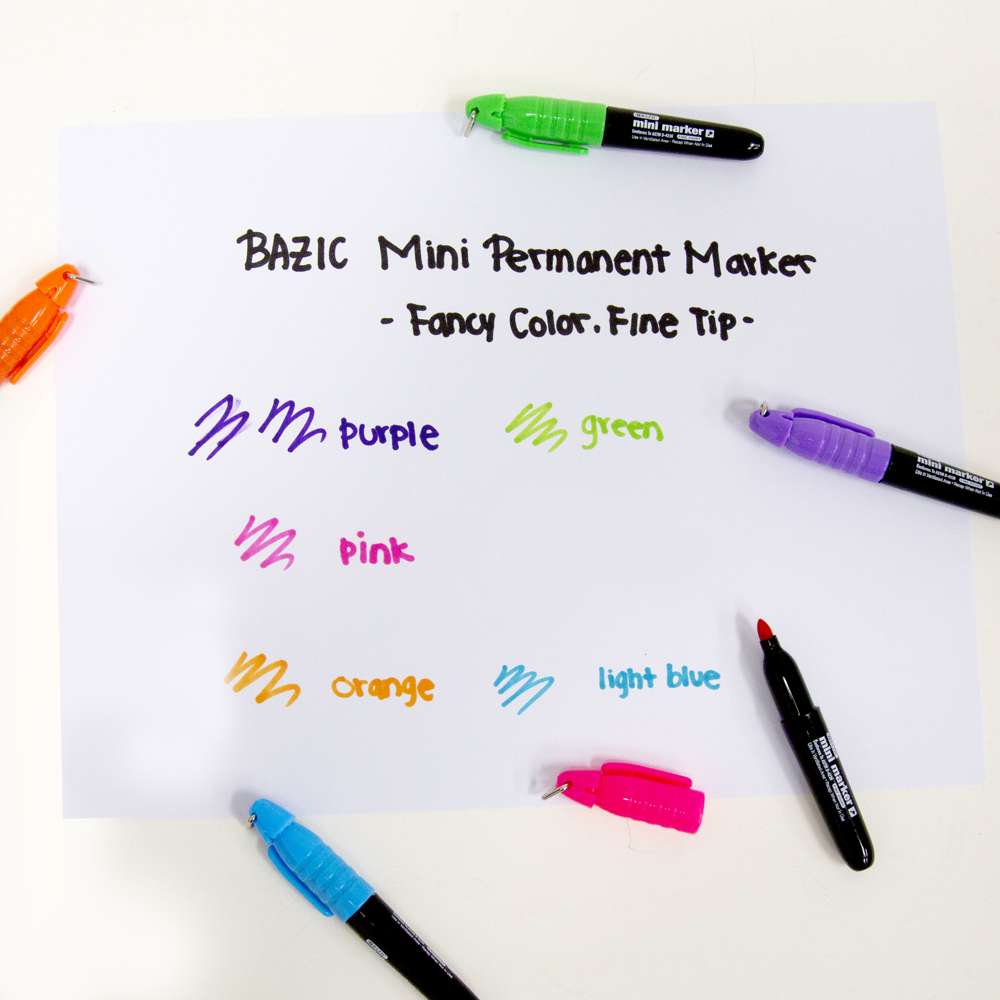 BAZIC Fine Tip Mini Fancy Colors Permanent Marker w/ Cap Clip (5