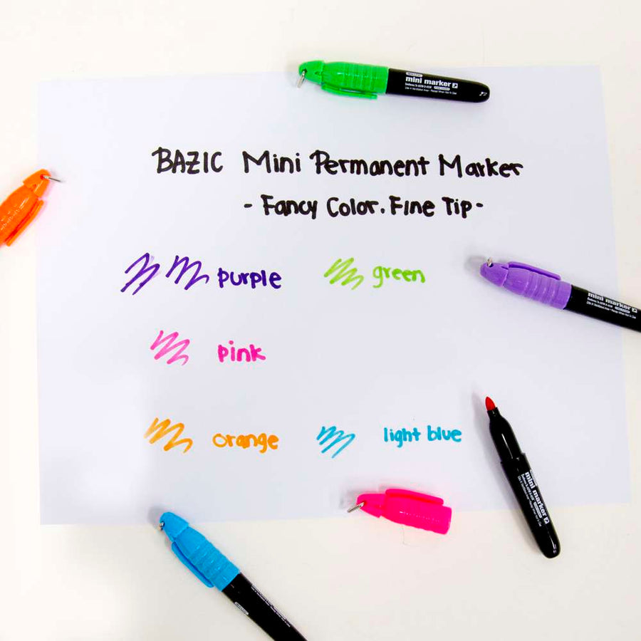 Fine Tip Mini Fancy Colors Permanent Marker w/ Cap Clip (5/Pack)