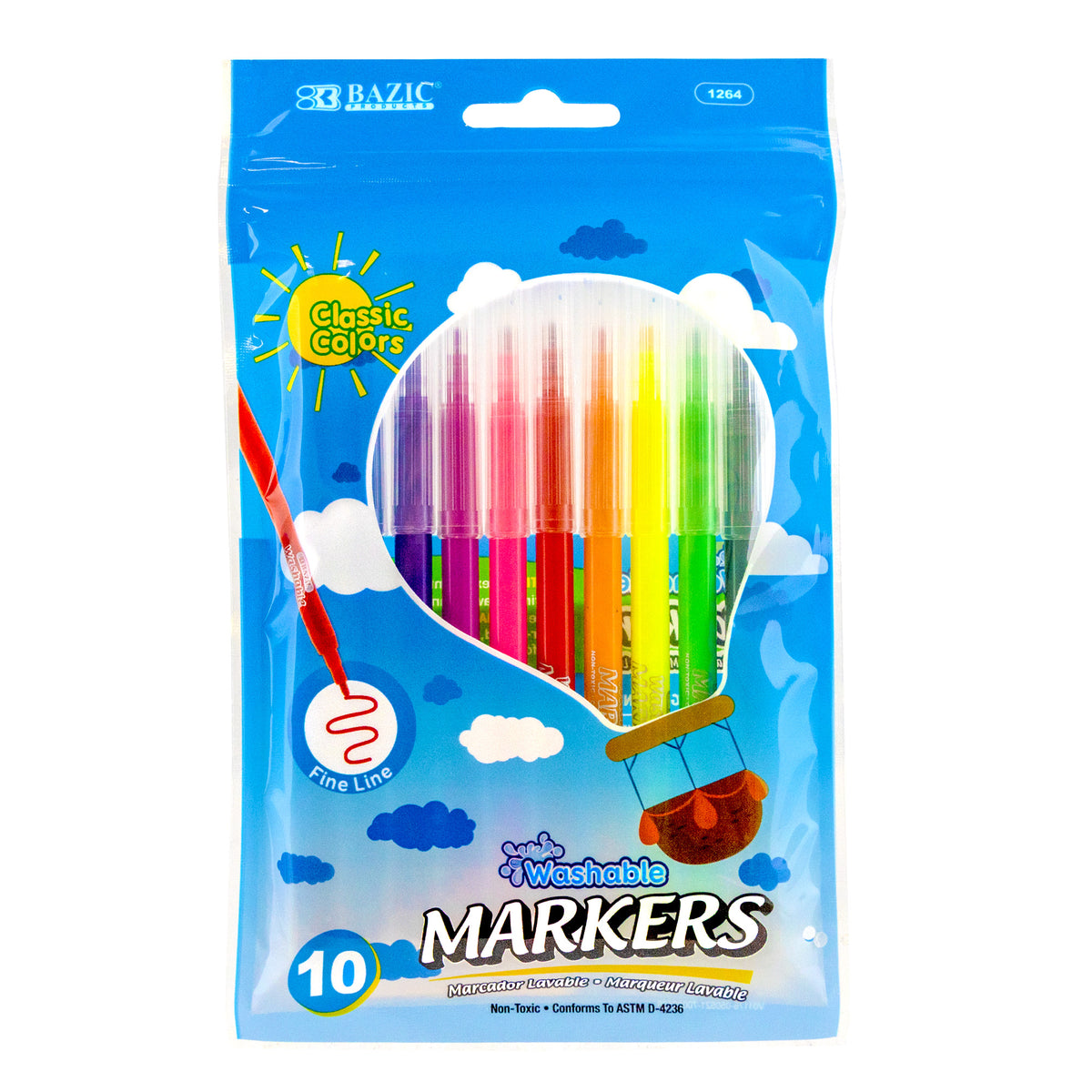 10 Colors Fine Line Washable Markers