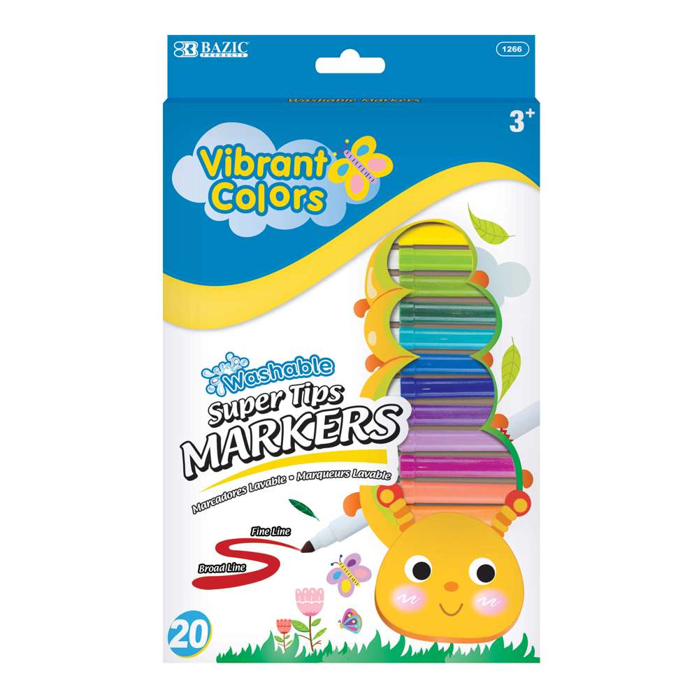 Bazic Washable Markers Super Tip 20 Color 20-Count / 12-Pack