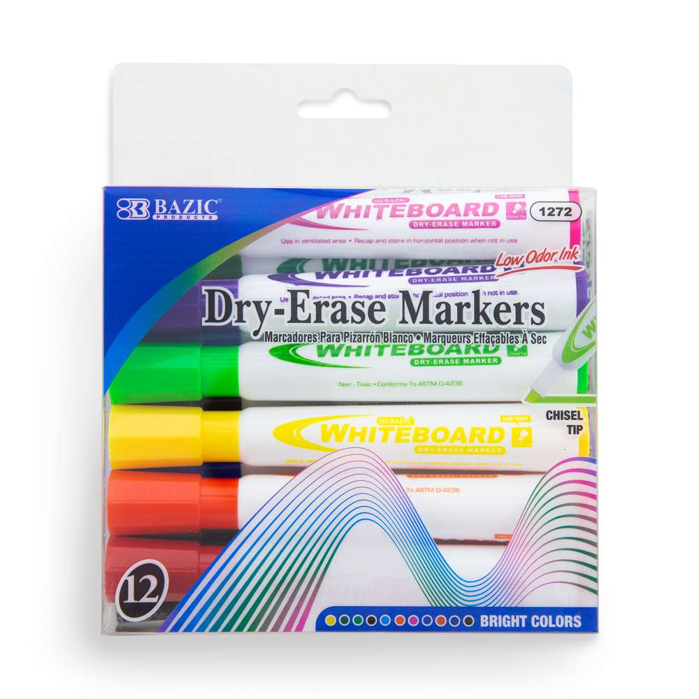 Bazic Bright Color Chisel Tip Dry-Erase Markers (12/Box)