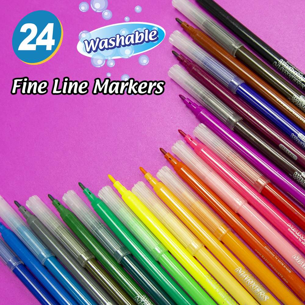 BAZIC Washable Markers Super Tip 20 Color, Fine Line Coloring Marker Non  Toxic, for Art School Supplies, Drawing Gift for Kids (20/Pack), 1-Pack