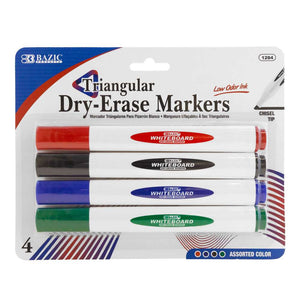 Triangle Dry-Erase Markers Chisel Tip Assorted Colors (4/Pack)