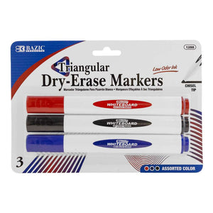 Triangle Dry-Erase Markers Chisel Tip Assorted Colors (3/Pack)