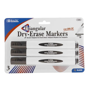Triangle Dry-Erase Markers Chisel Tip Black Colors (3/Pack)