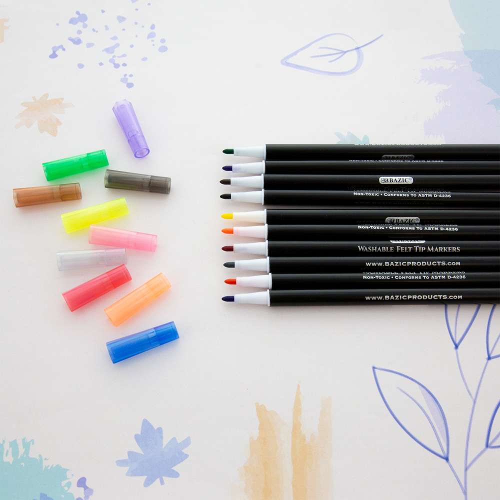 BAZIC 12 Color Washable Fiber Tip Pen Bazic Products