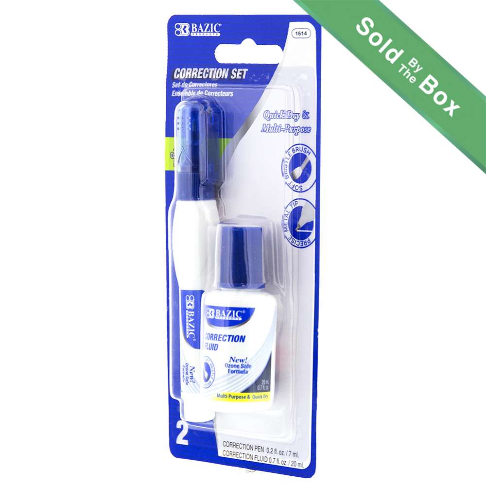  BAZIC Correction Fluid (0.7 oz / 20 ml), Soft Bristle Brush  Applicator, Instant Corrections Pen White Out Wipe Out Liquid (2/Pack),  2-Packs : Office Products