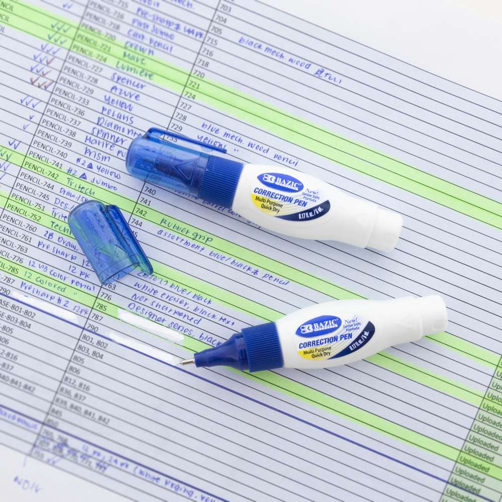 BAZIC Correction Pen Metal Tip Mini 0.17 FL OZ (5 mL)(2/Pack) - Bazicstore