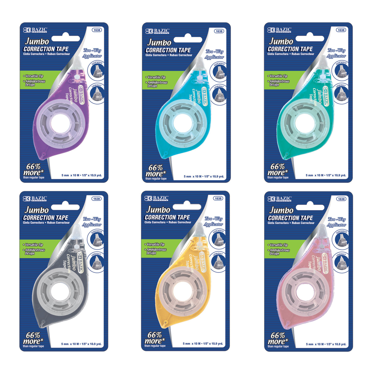 BAZIC Jumbo Correction Tape, Two-Way Applicator, 5mm x 394 in