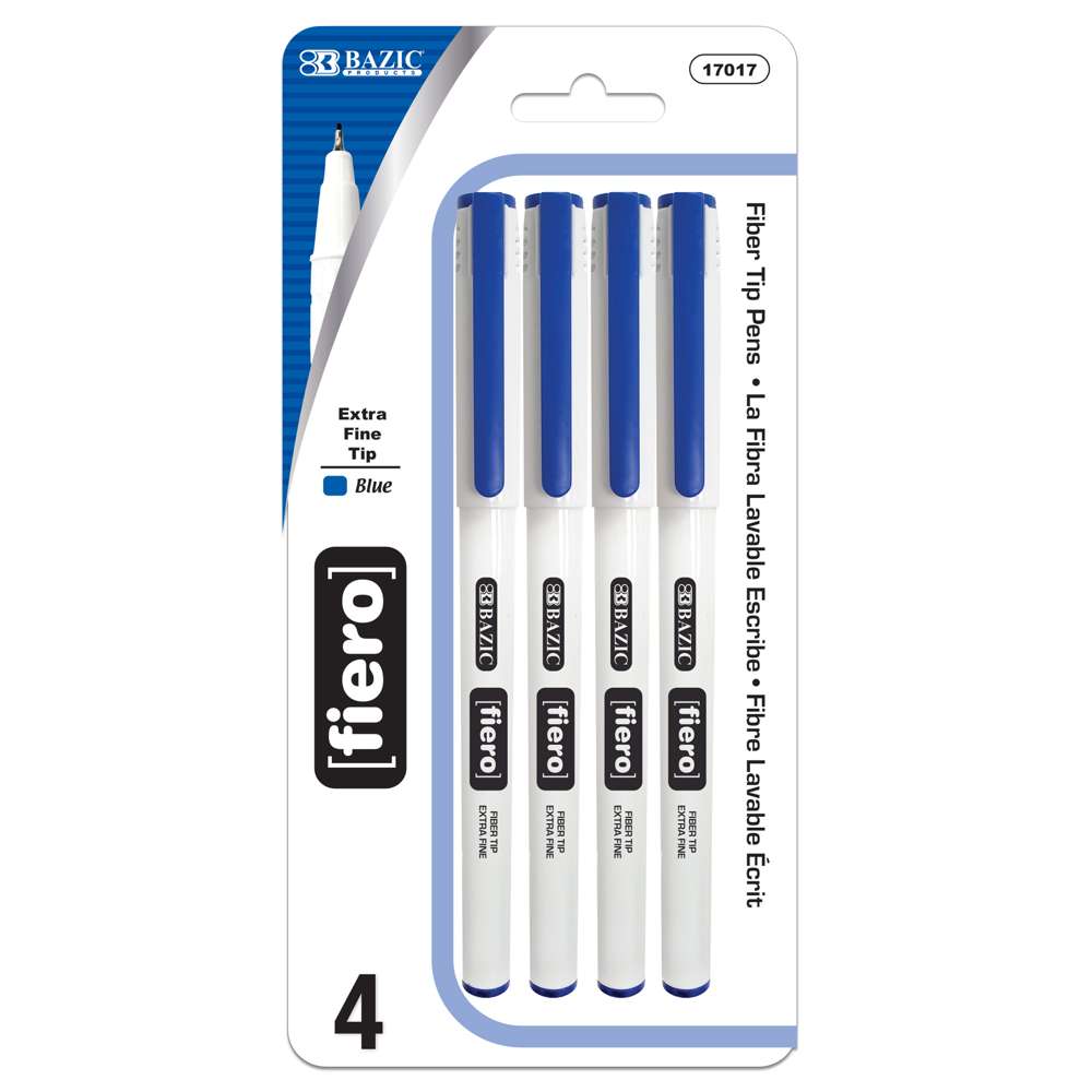BAZIC Fiero Blue Fiber Tip Fineliner Pen (4/Pack) - Bazicstore