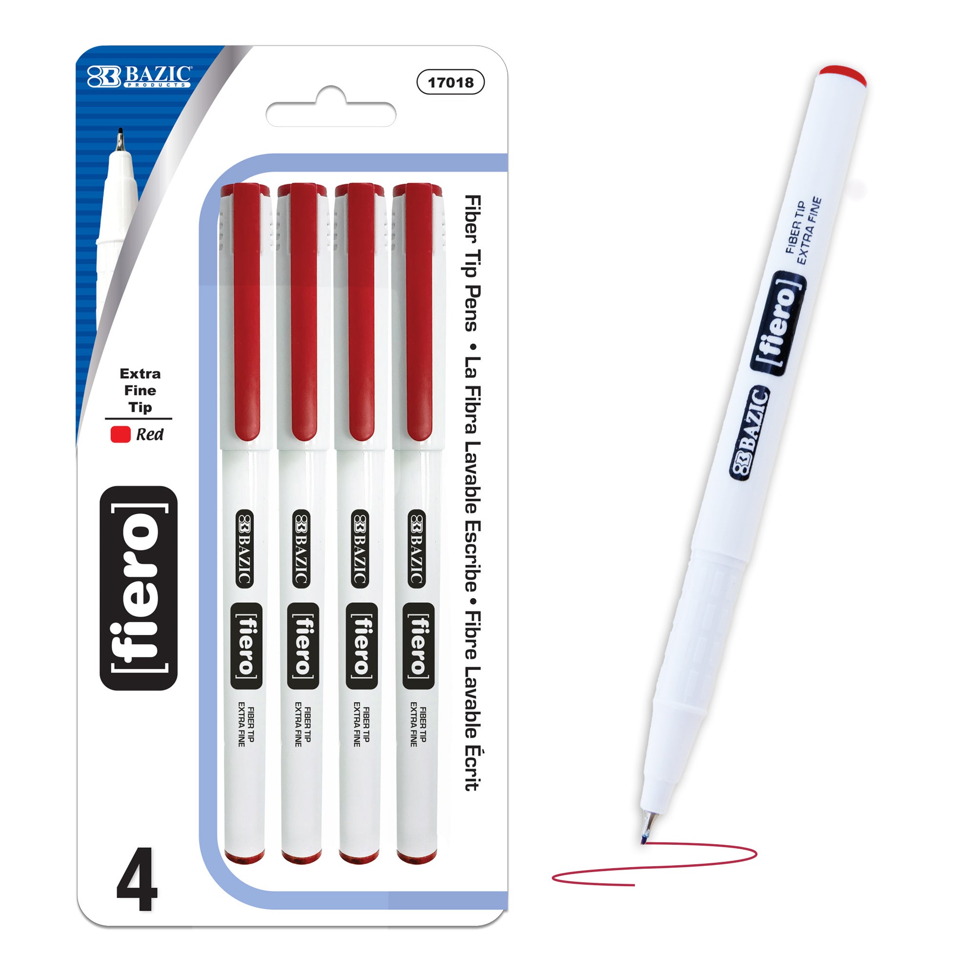 Fiero Red Fiber Tip Fineliner Pen (4/Pack)