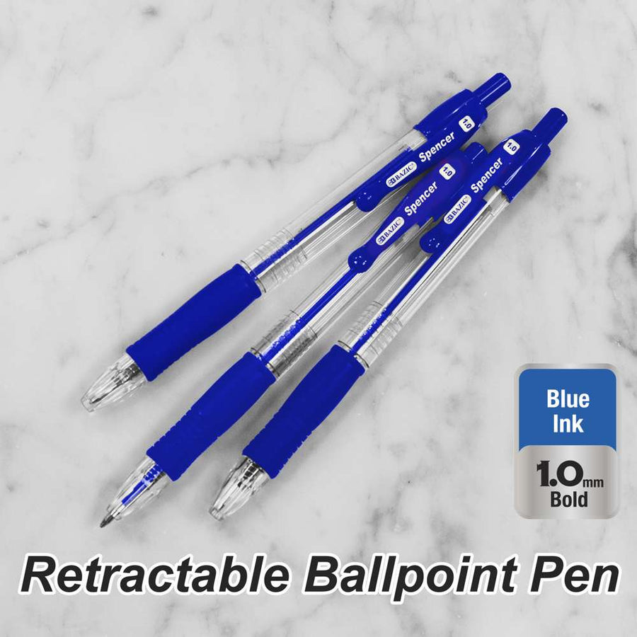 Spencer Blue Retractable Pen w/ Cushion Grip (4/Pack)